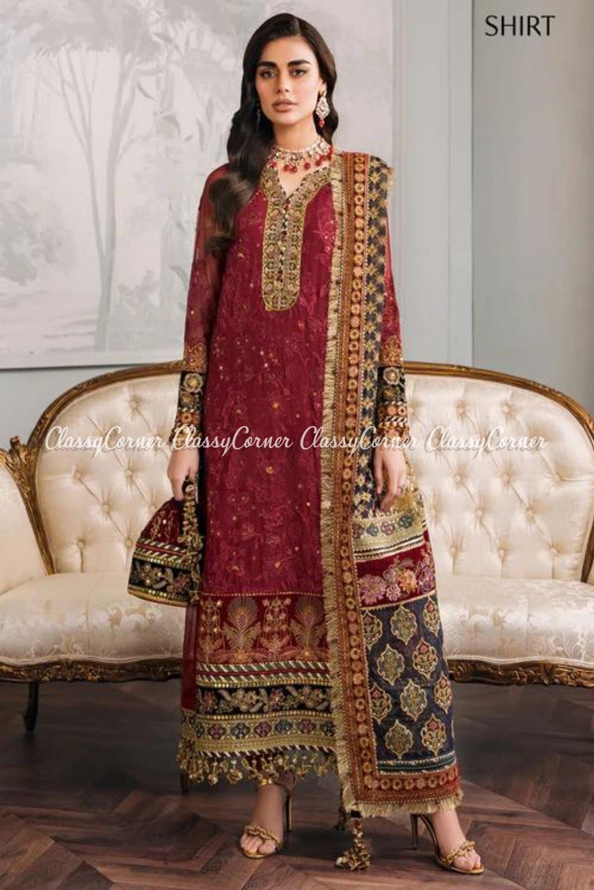 Red Multi Chiffon Embroidered Party Wear Outfits