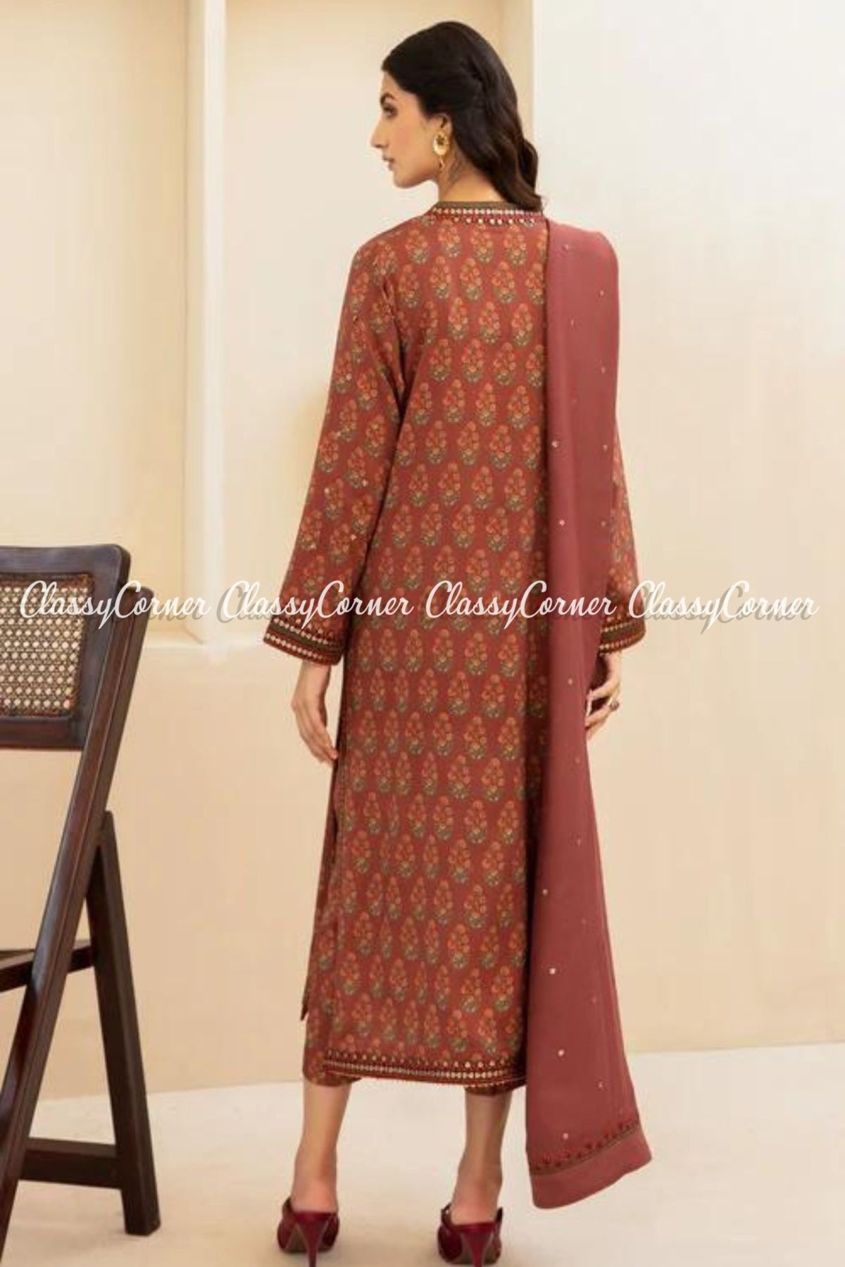 Rust Brown Digital Printed Viscose Salwar Kameez