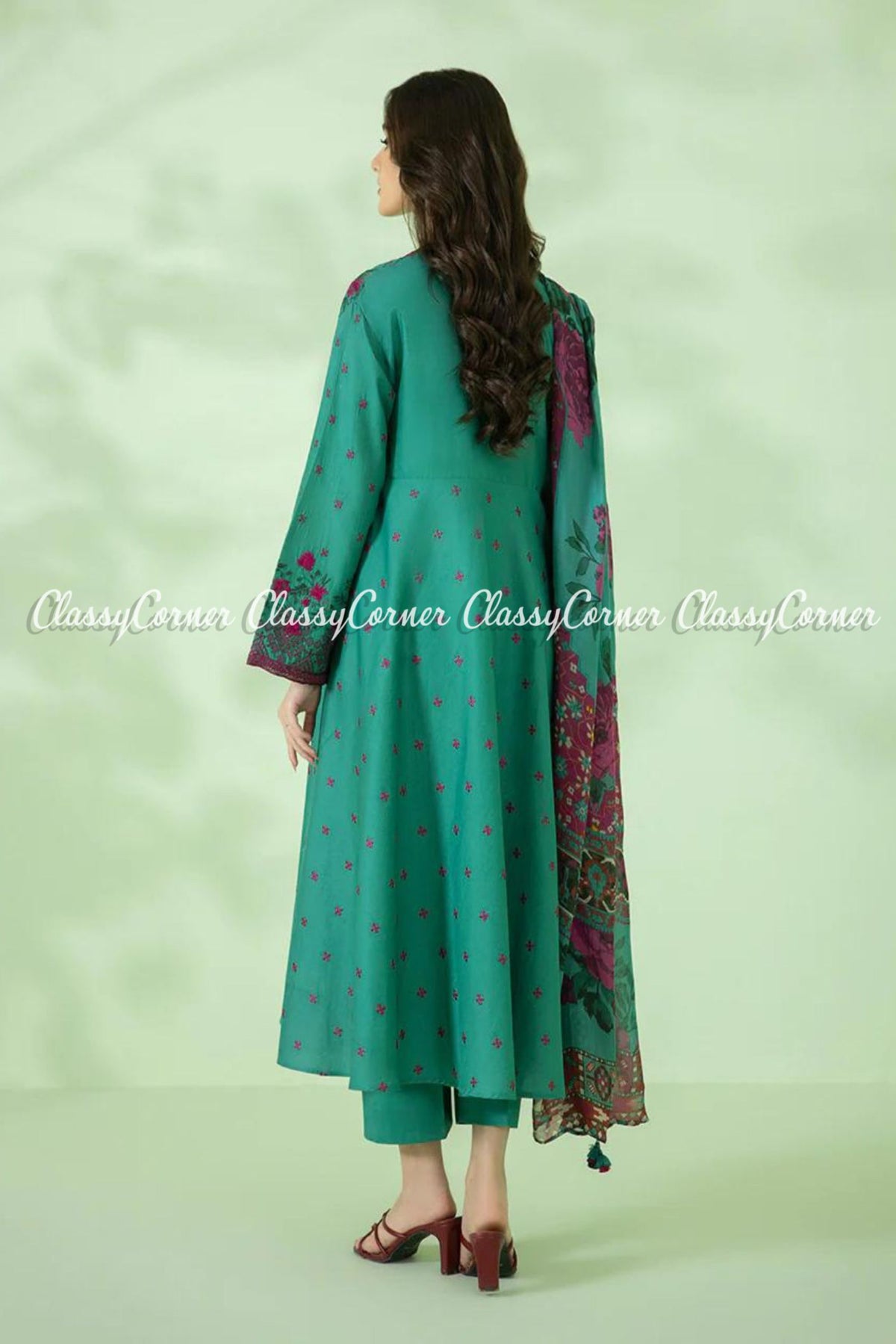 Sea Green Purple Lawn Embroidered Formal Wear 3 Piece Dress