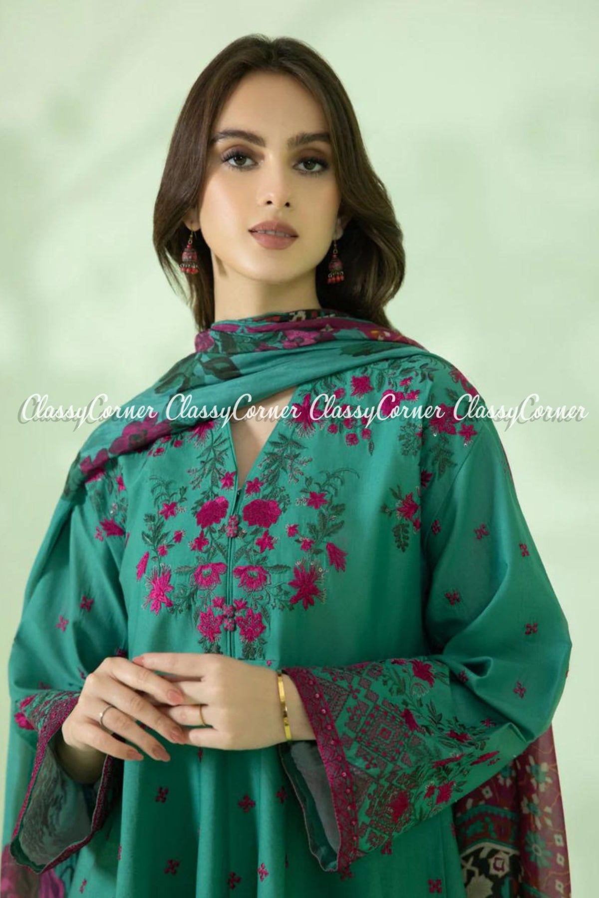 Sea Green Purple Lawn Embroidered Formal Wear 3 Piece Dress