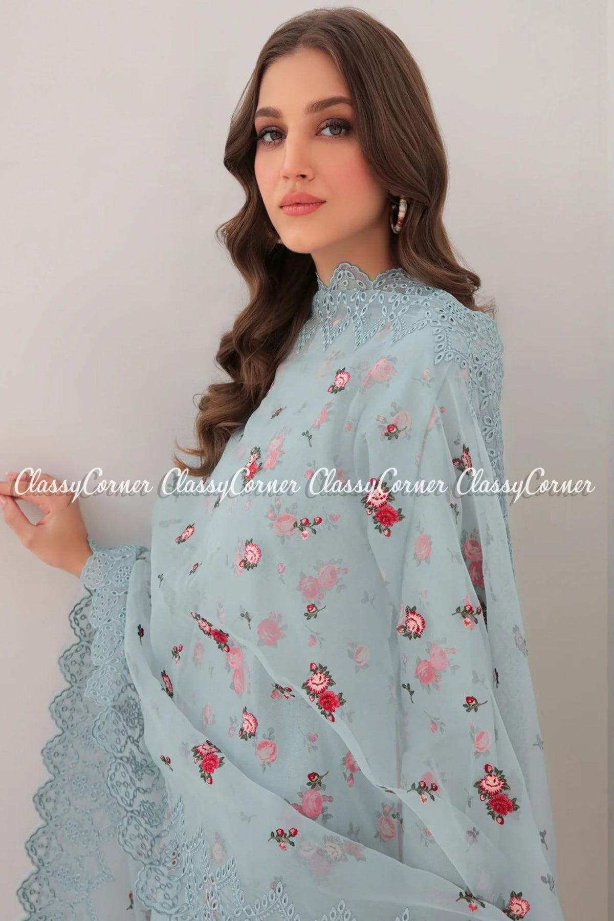 Sky Blue Digital Printed Lawn Formal Wear Salwar Kameez