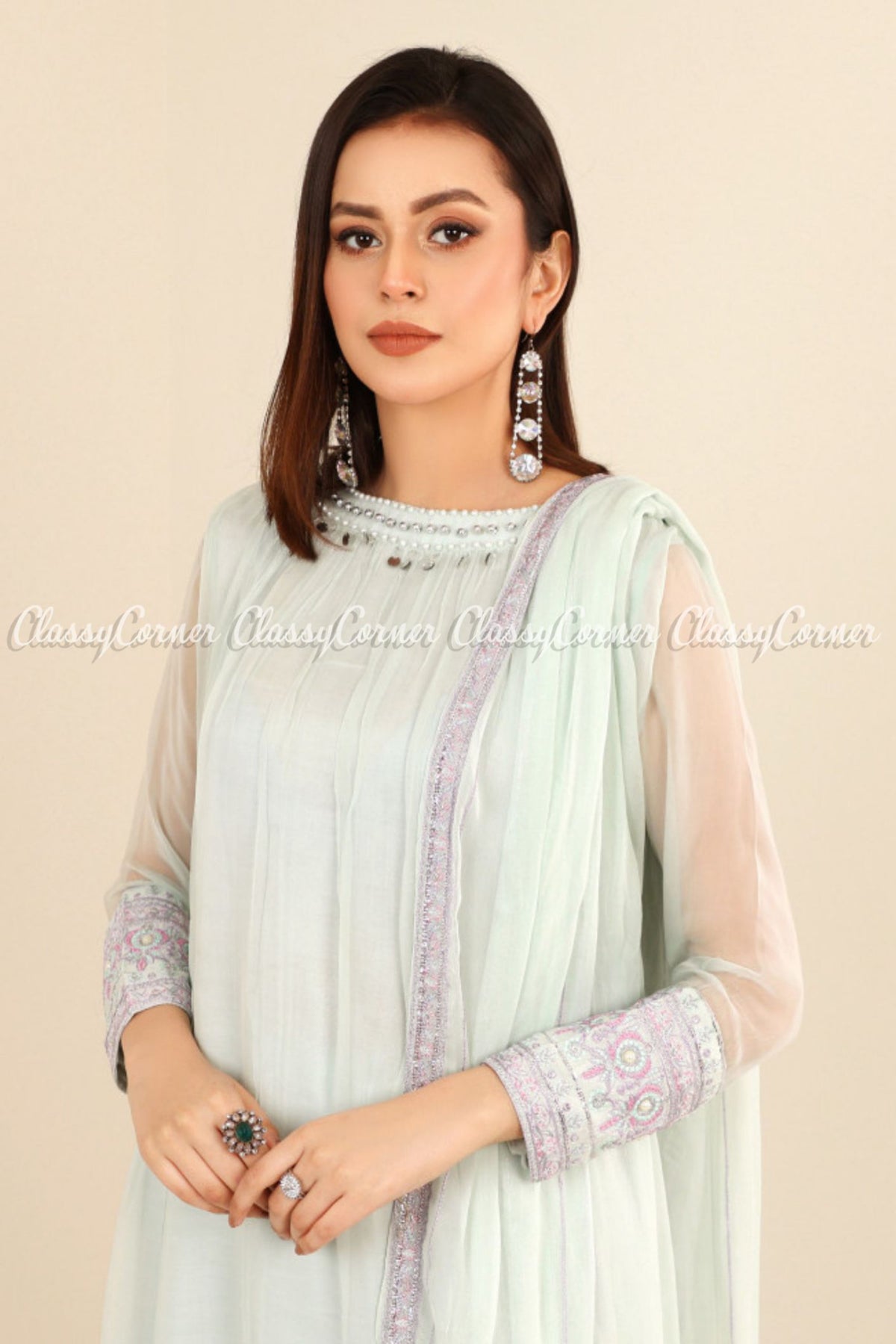 Sky Blue Chiffon Embroidered Pakistani Salwar Kameez