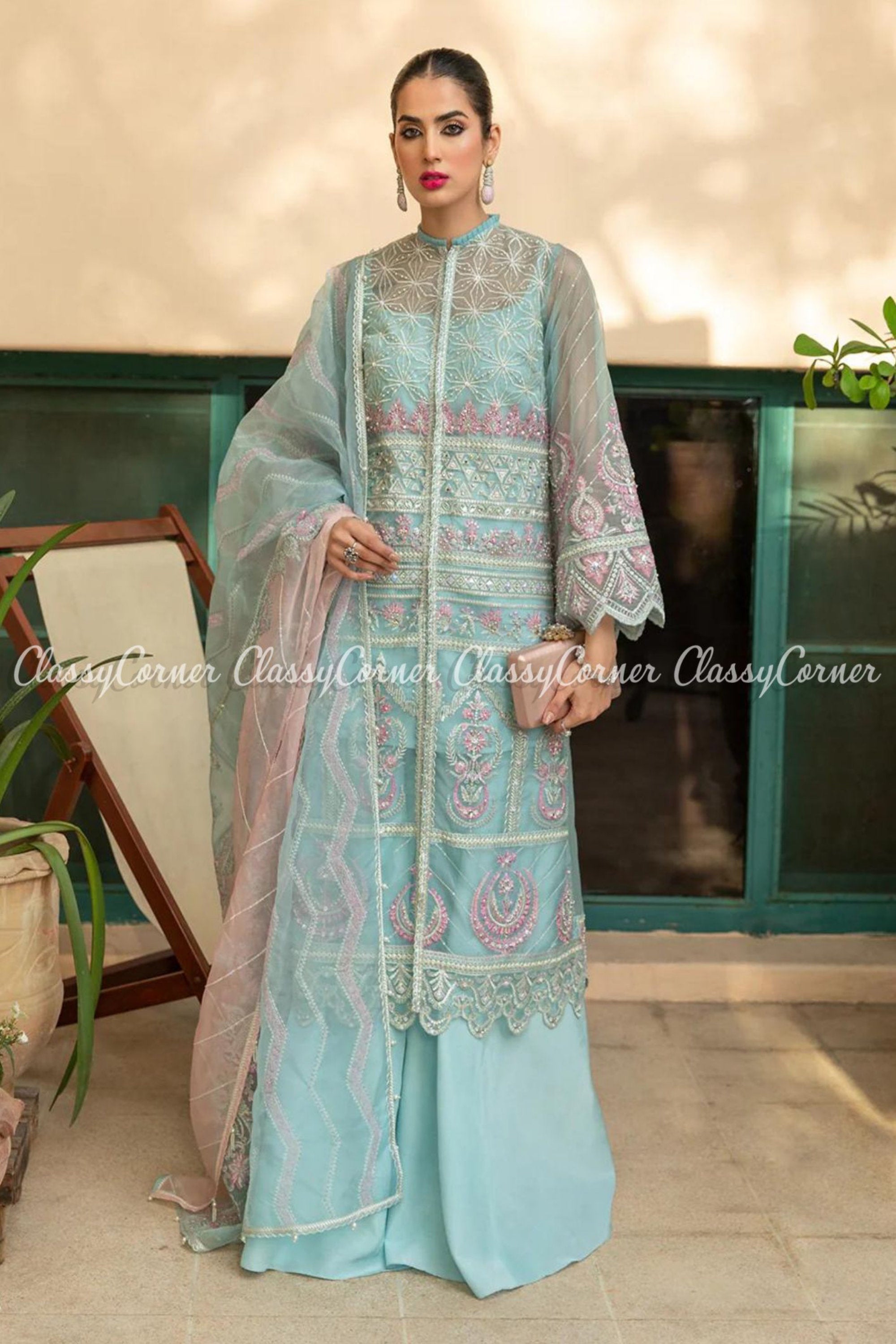 Pink and 2024 blue pakistani dress