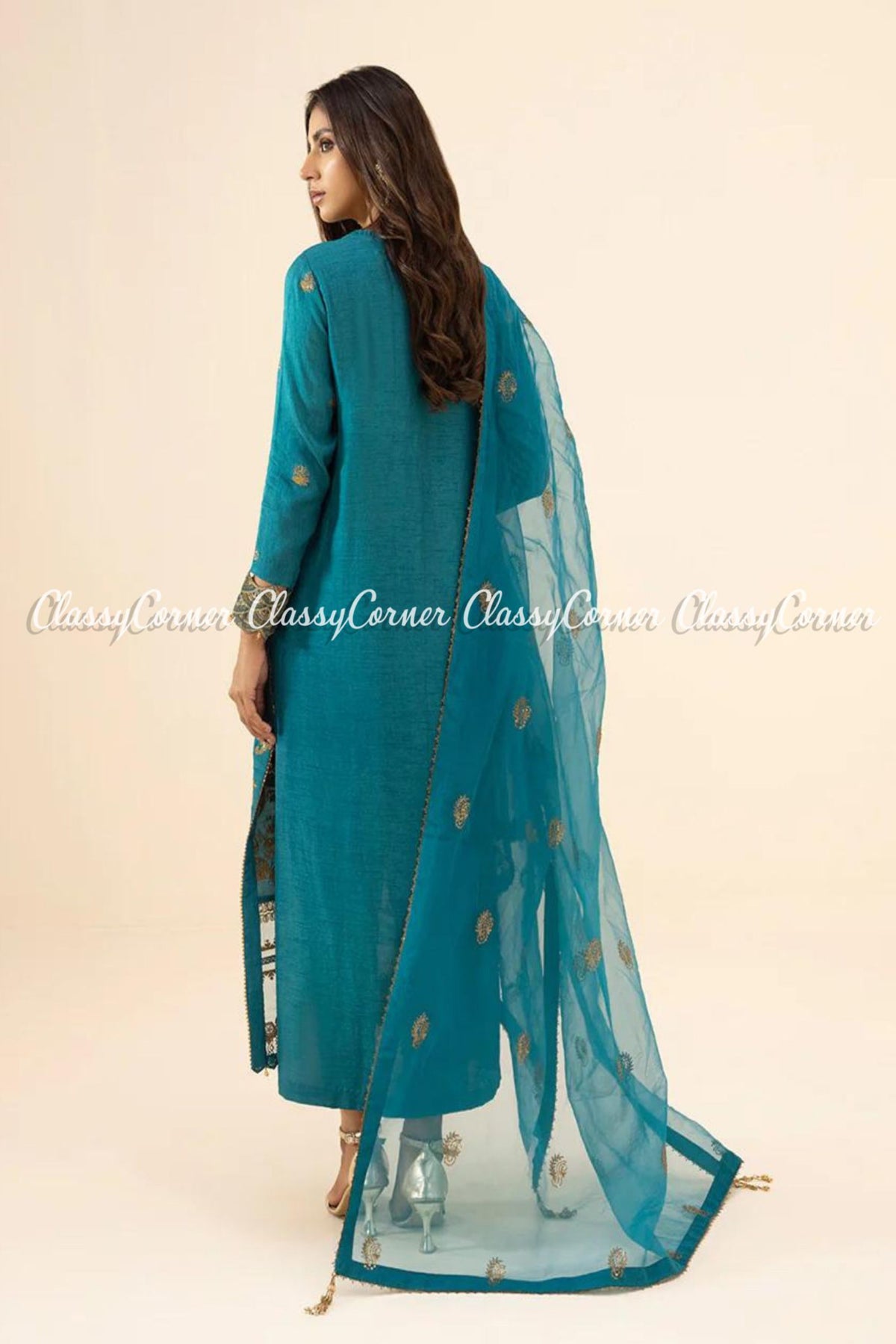 Teal Skin Pakistani Party Wear Salwar Kameez Dress