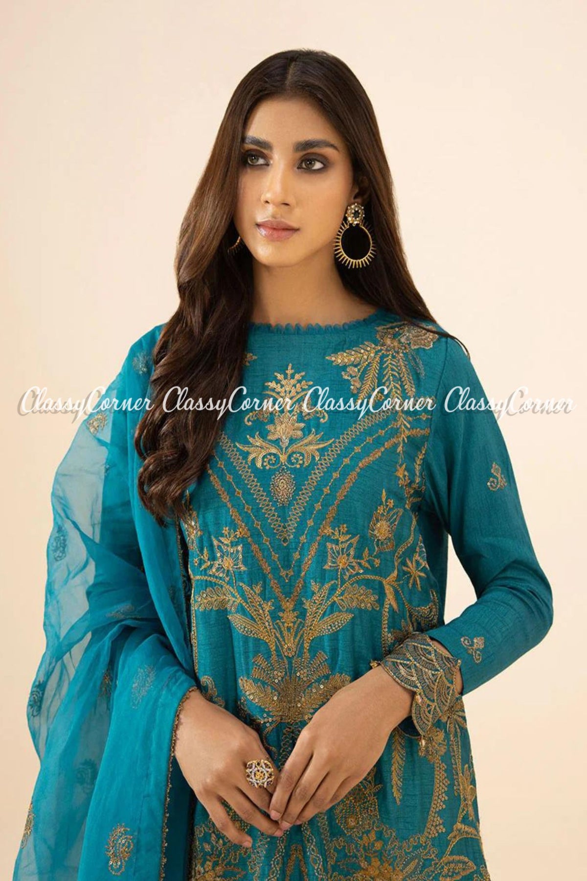 Teal Skin Pakistani Party Wear Salwar Kameez Dress