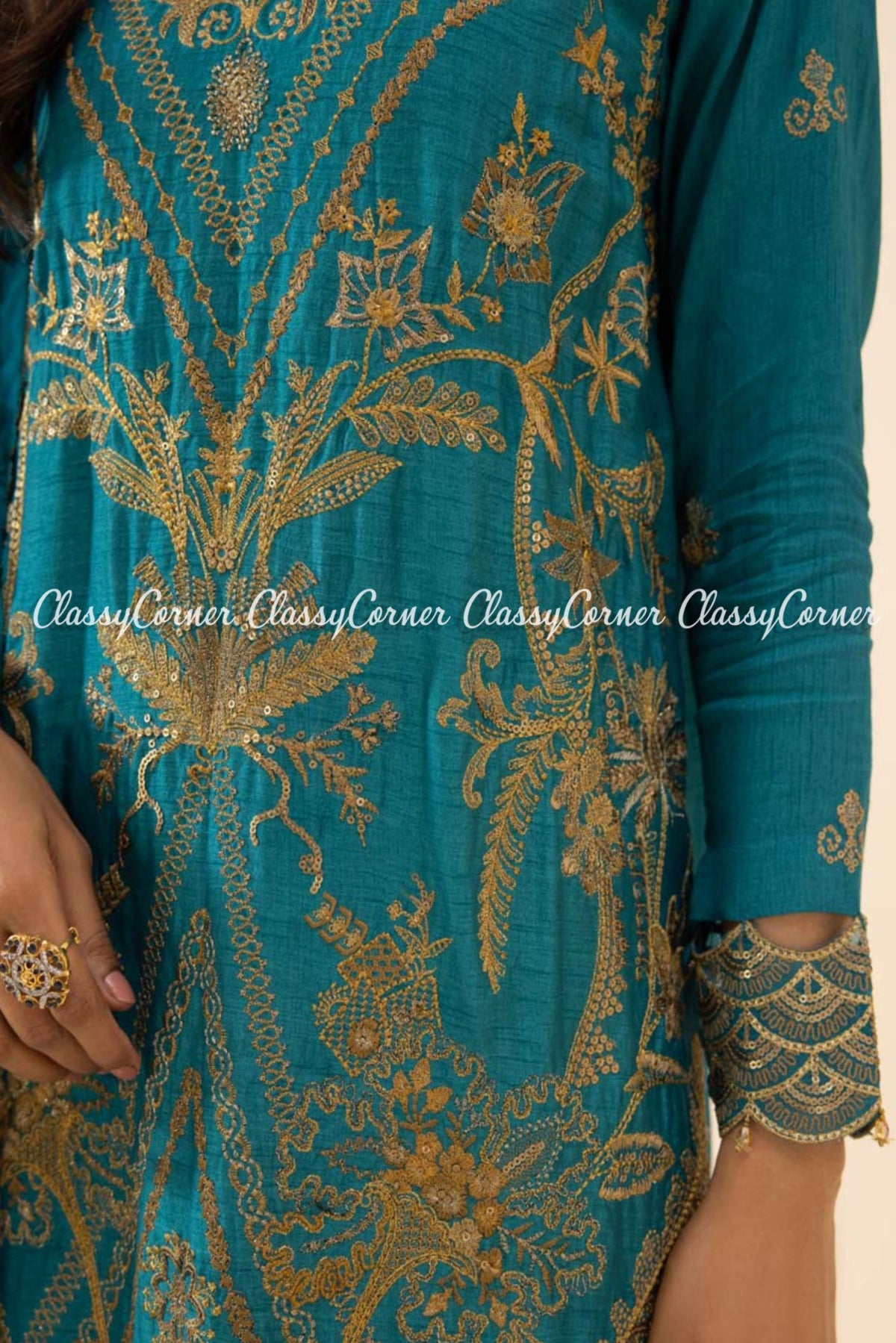 Teal Skin Pakistani Party Wear Salwar Kameez Dress