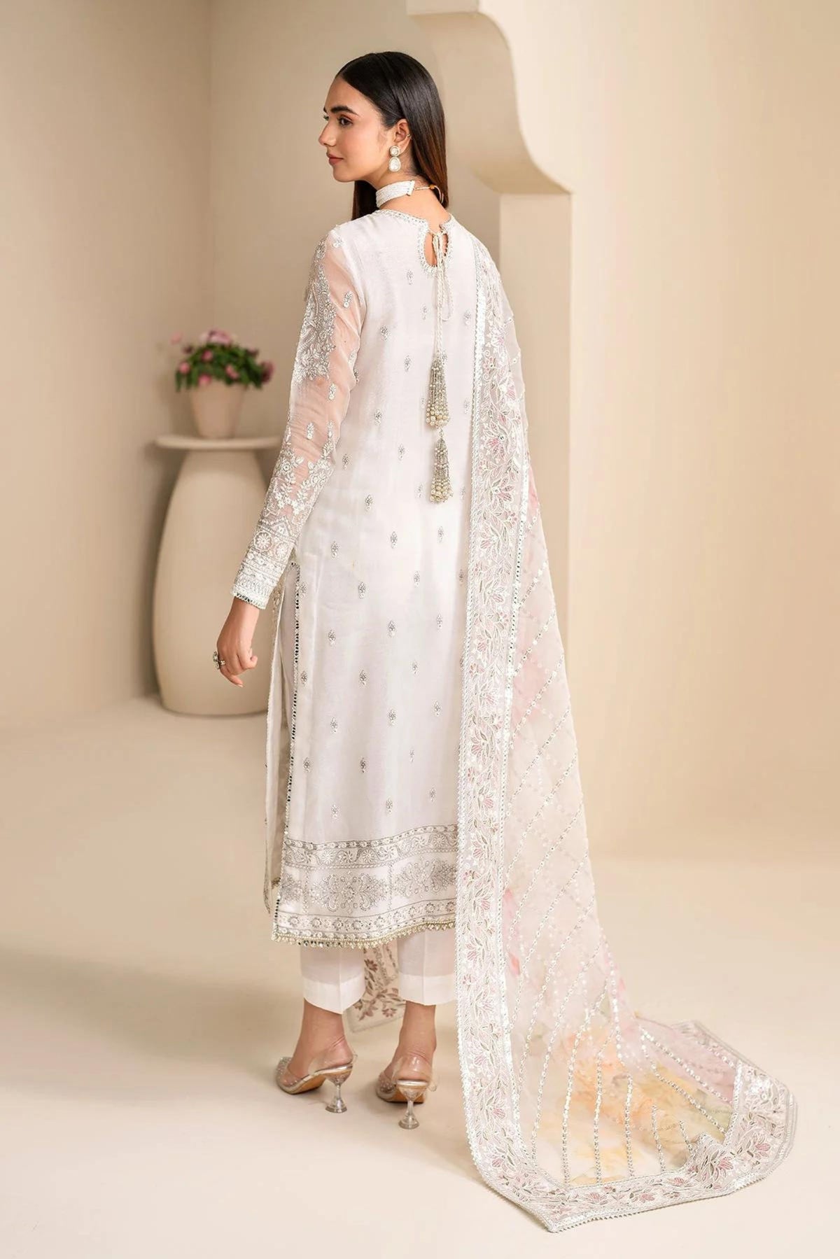 White Chiffon Party Wear Salwar Kameez