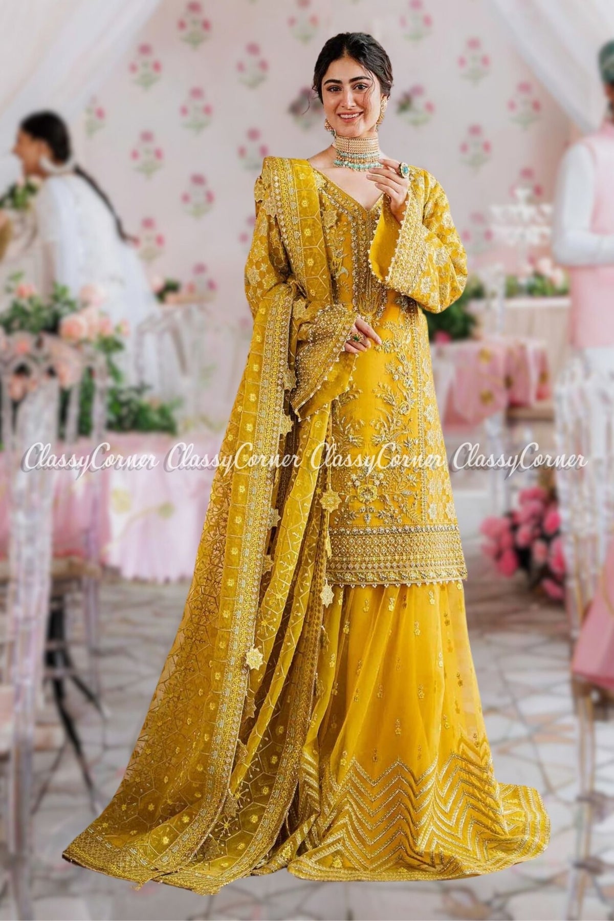 Yellow Organza Embellished Wedding Wear Lehenga Outfit