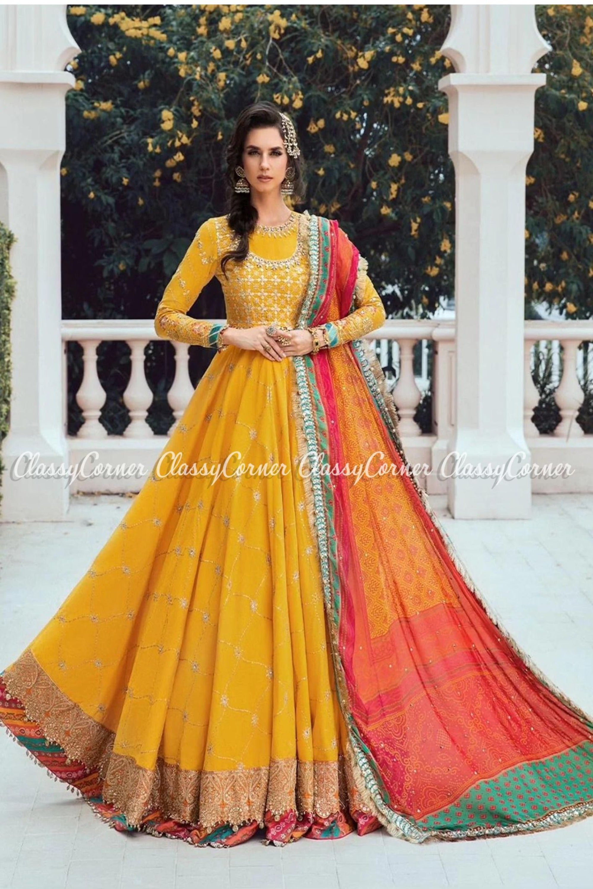 Orange Green Wedding lehenga Choli Pakistani Look reception dress | eBay