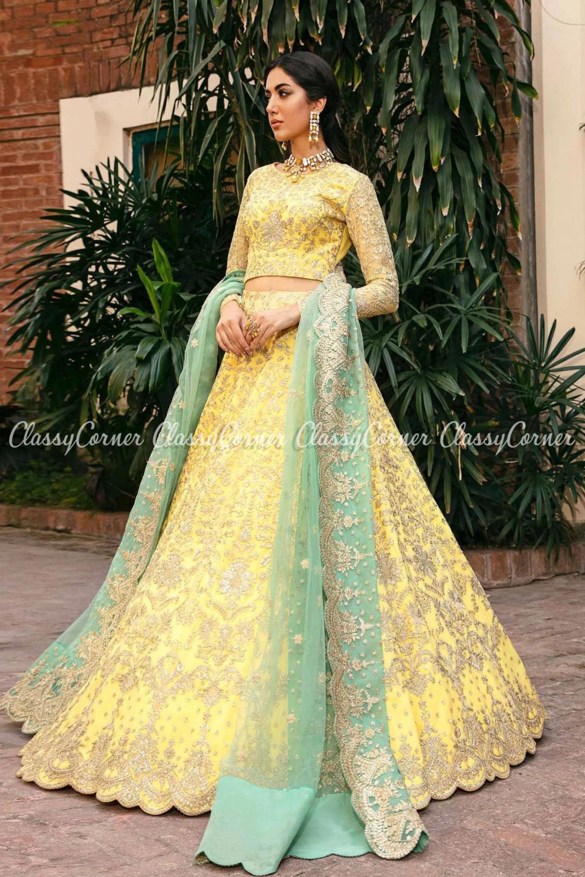 KAVYANGLE CREATION YELLOW BRIDAL FULL HEAVY EMBROIDERY WORK LEHENGA -C –  www.soosi.co.in