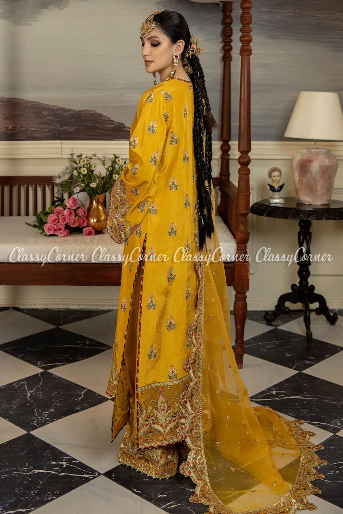 Yellow Multi Silk Embroidered Party Wear Salwar Kameez