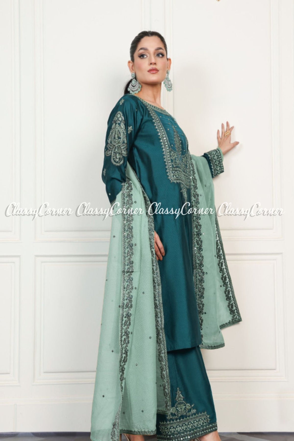 Zinc Grey Katan Embroidered Salwar Kameez Outfit