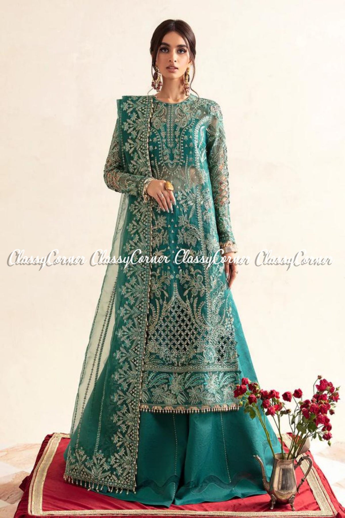 Zinc Organza Embroidered Wedding Wear Sharara Dress