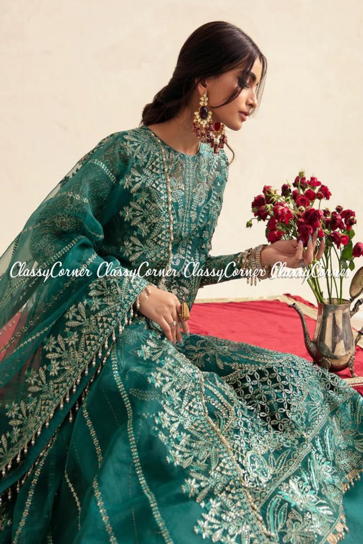 Zinc Organza Embroidered Wedding Wear Sharara Dress