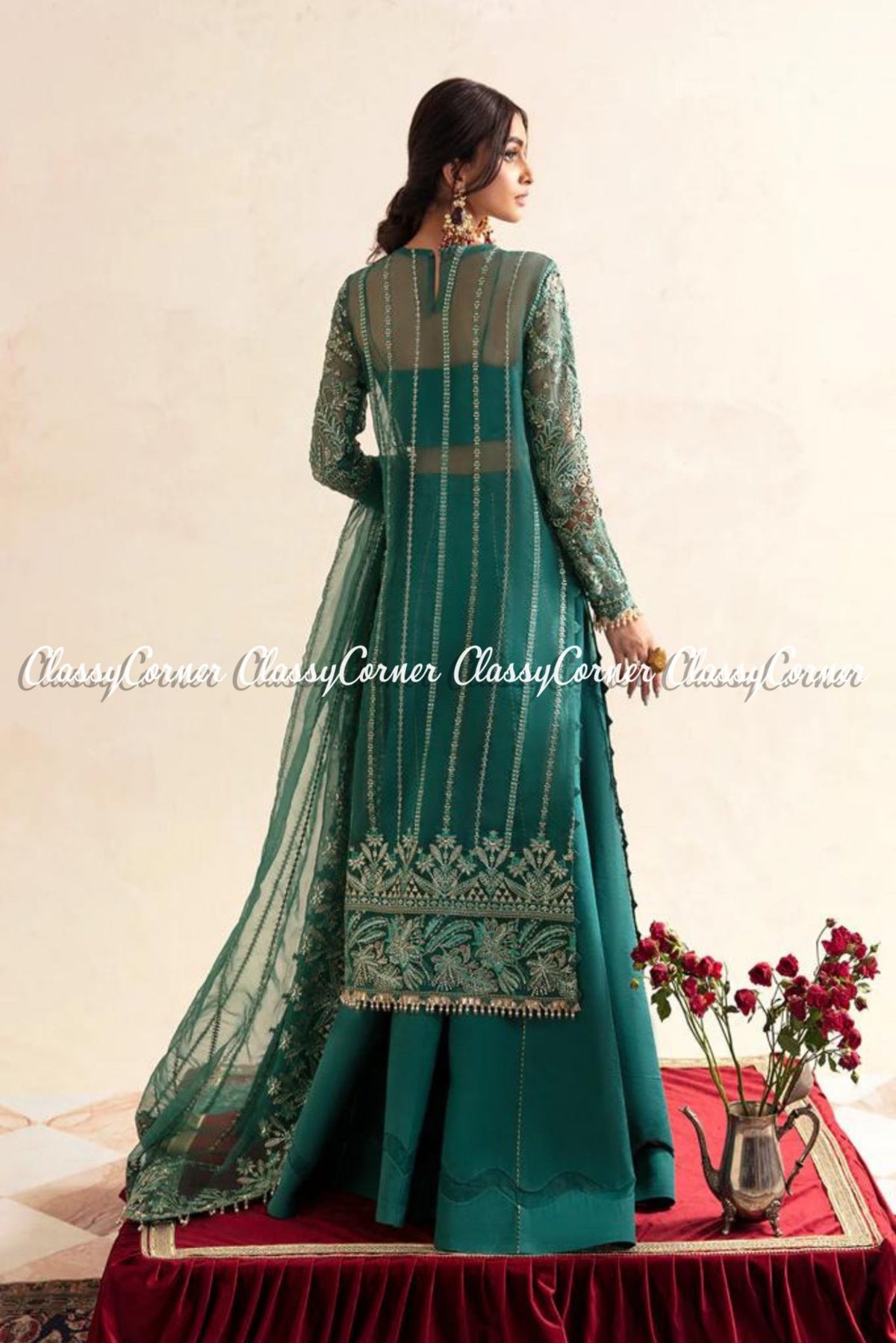 Zinc Organza Embroidered Wedding Wear Sharara Dress