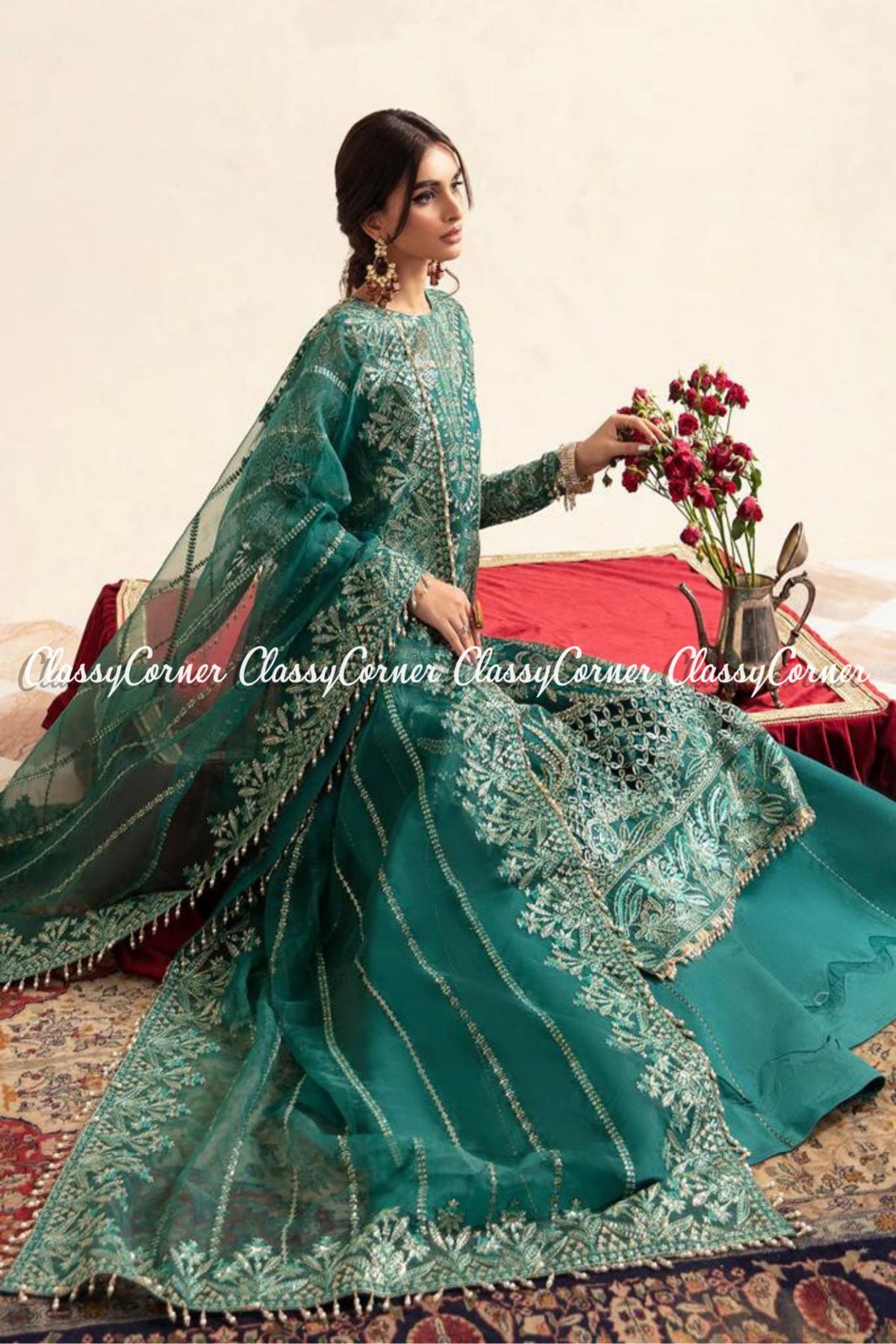 Zinc Organza Embroidered Wedding Wear Sharara Dress