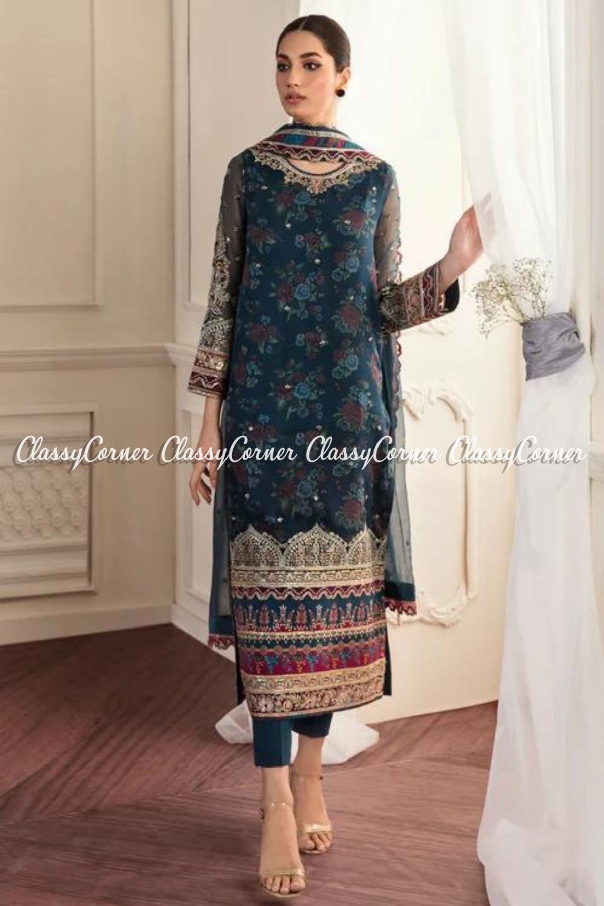 Zinc Multi Chiffon Embroidered Party Wear Salwar Kameez