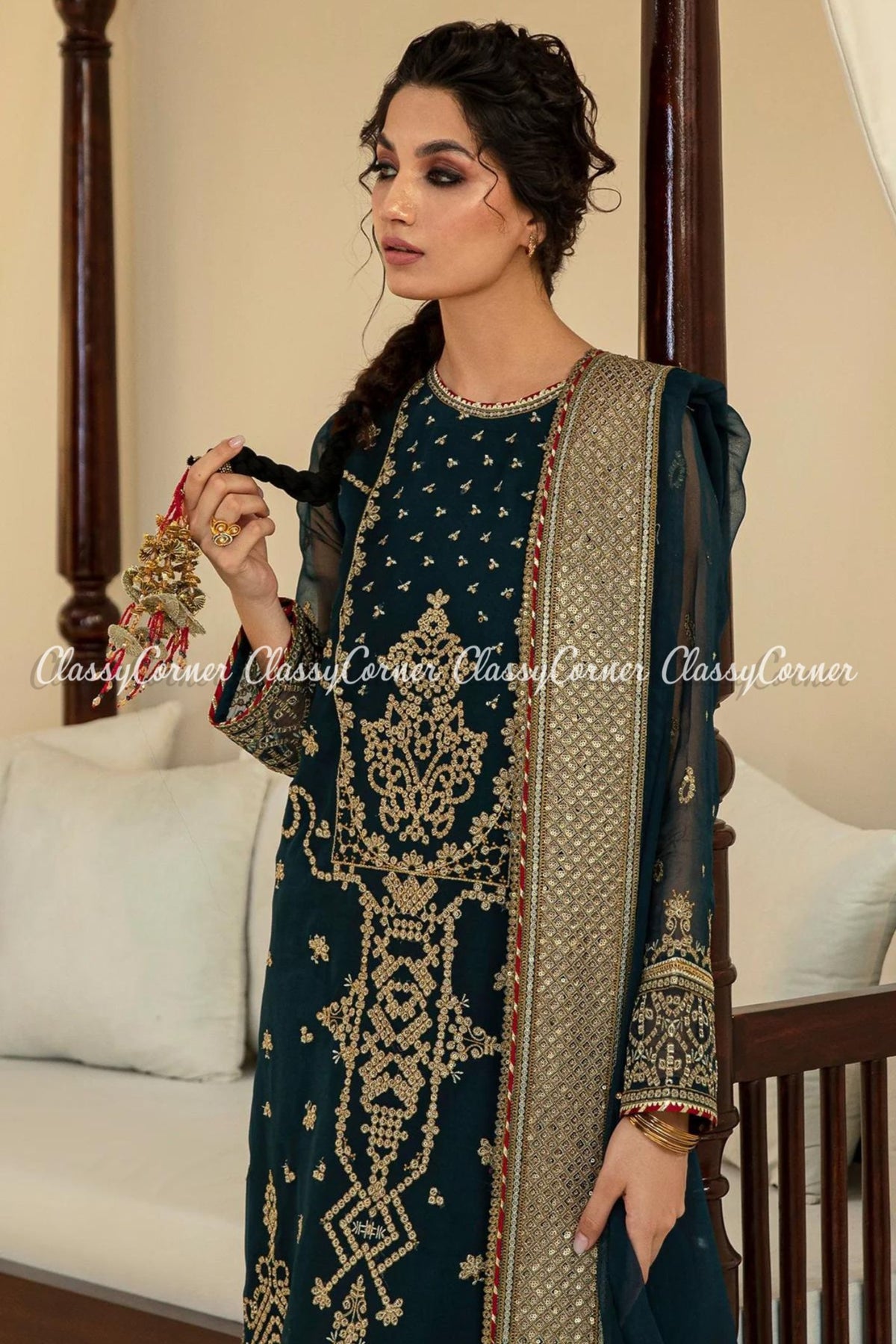 Zinc Golden Chiffon Embroidered 3pc Suit