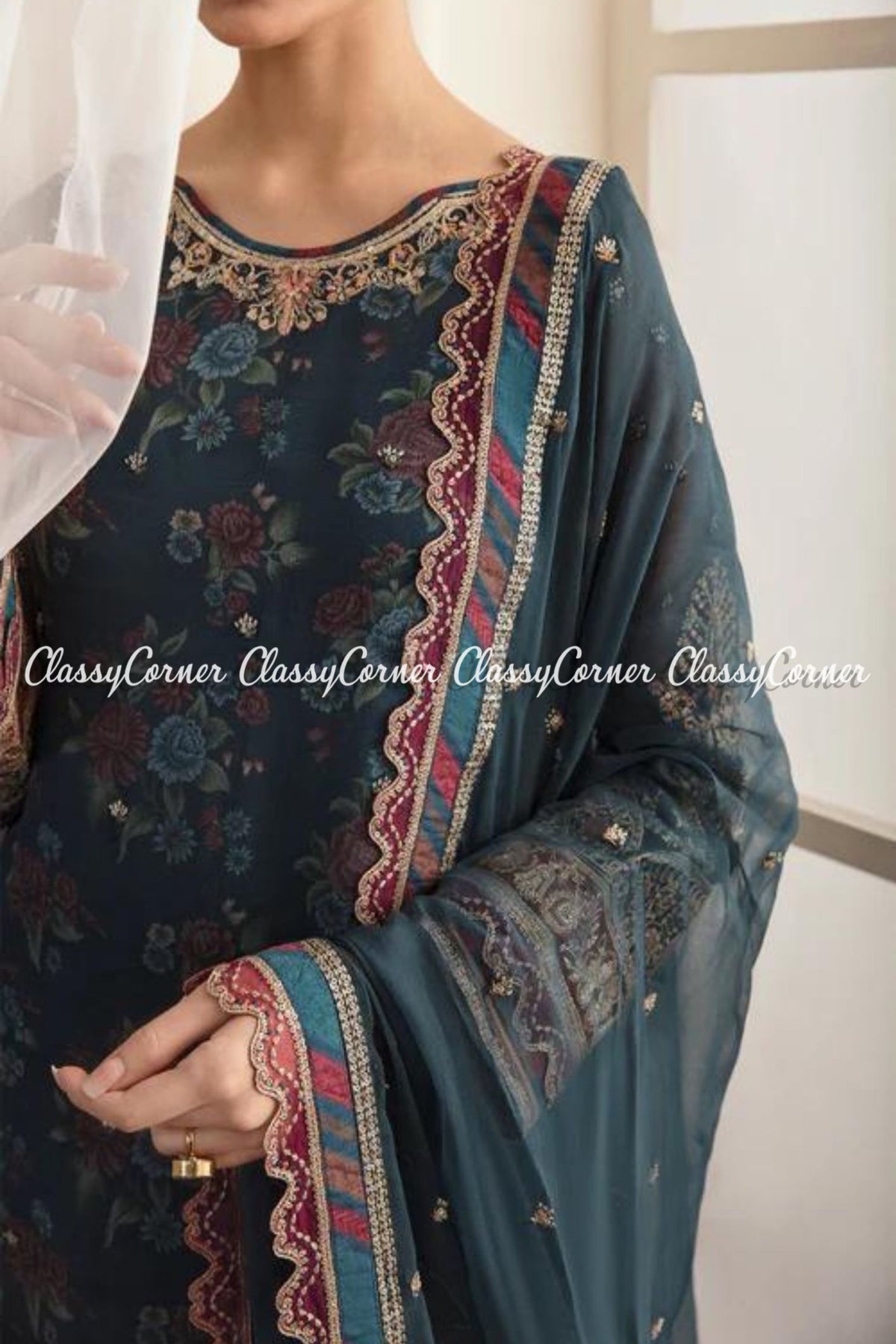 Zinc Multi Chiffon Embroidered Party Wear Salwar Kameez