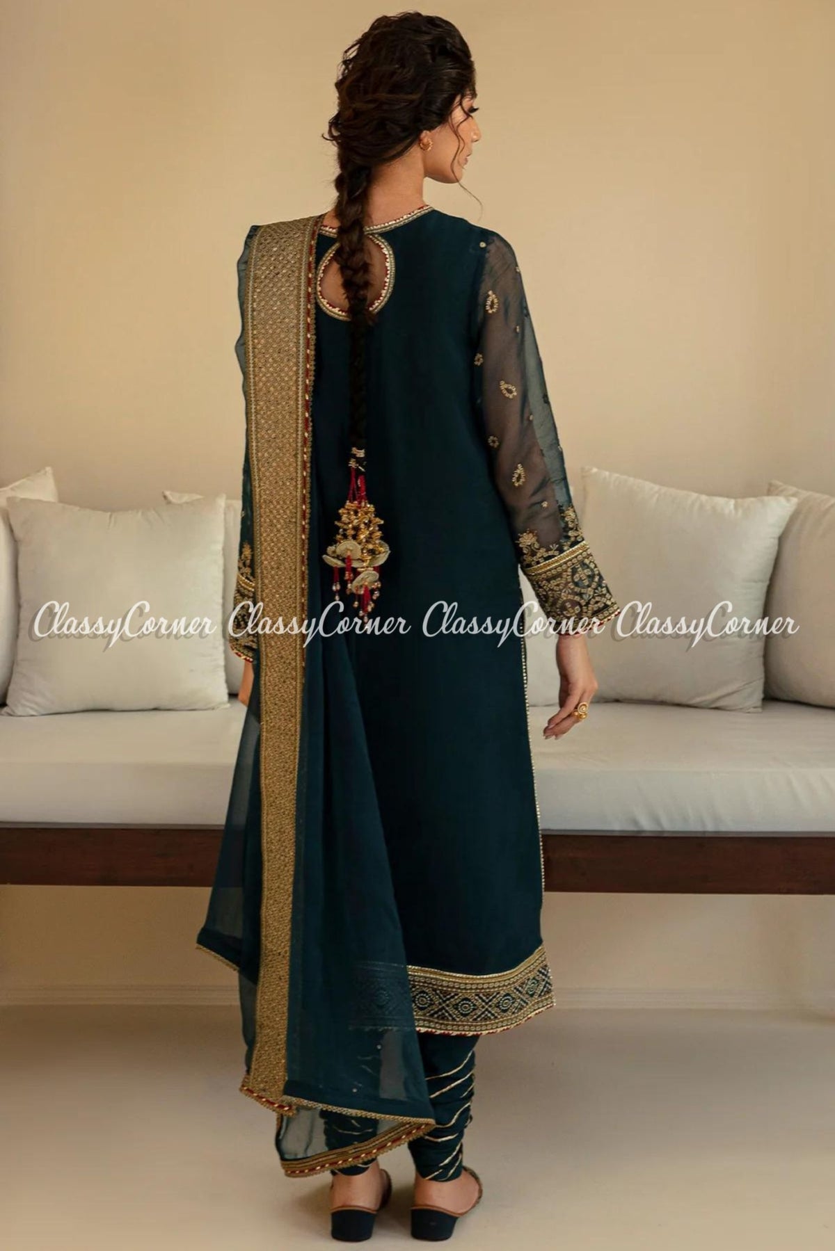 Zinc Golden Chiffon Embroidered 3pc Suit