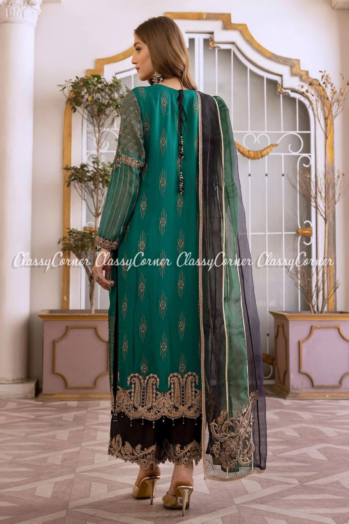 Zinc Black Chiffon Embroidered Readymade Suit