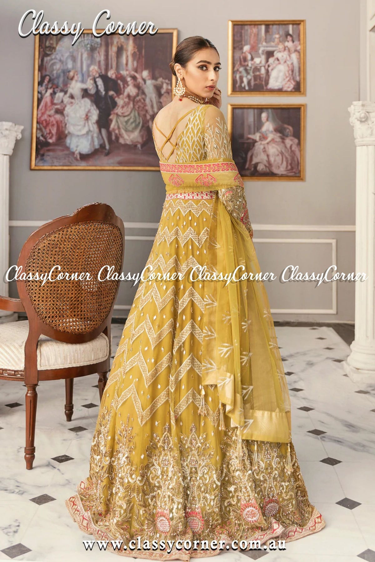 Mustard Yellow Pakistani Formal Gown - Classy Corner