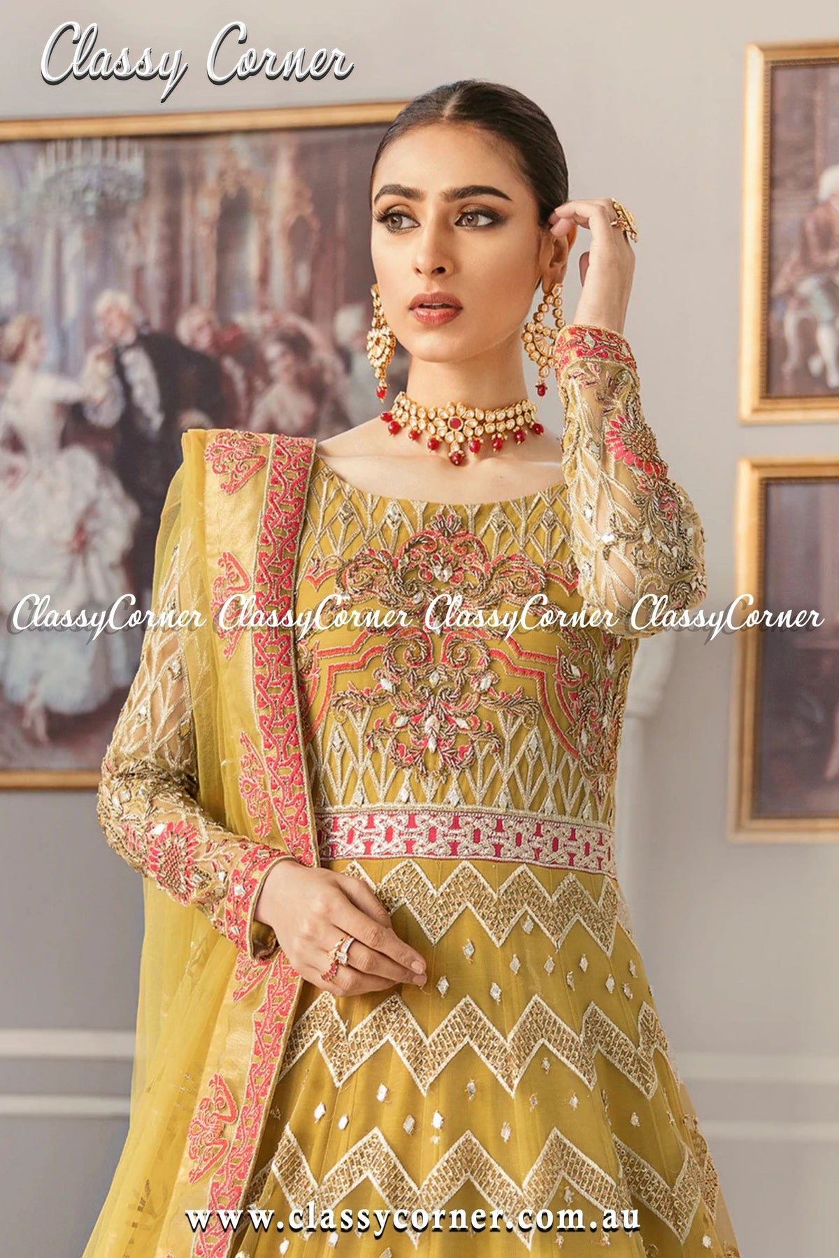 Mustard Yellow Pakistani Formal Gown - Classy Corner