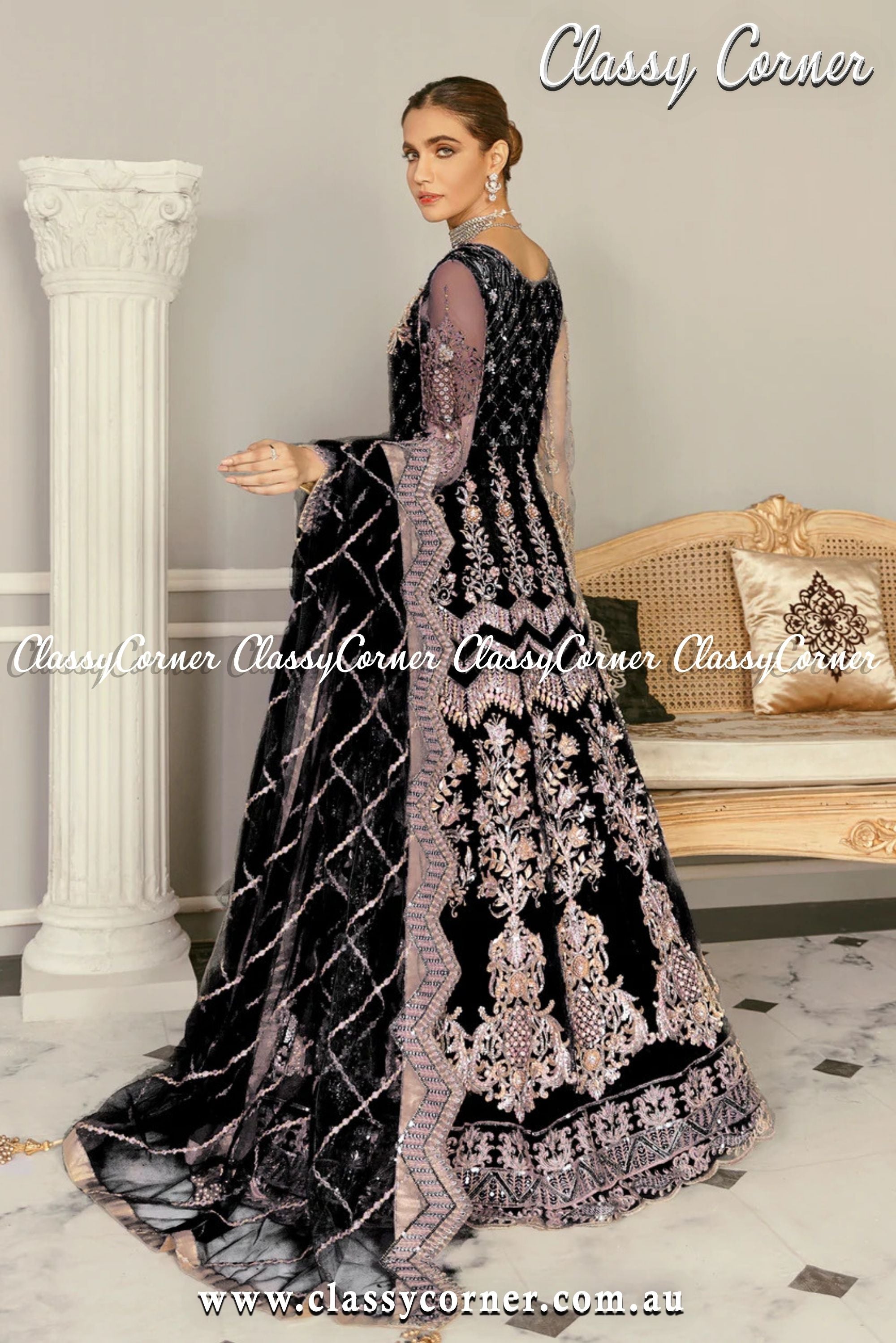 Black Pink Pakistani Formal Evening Gown