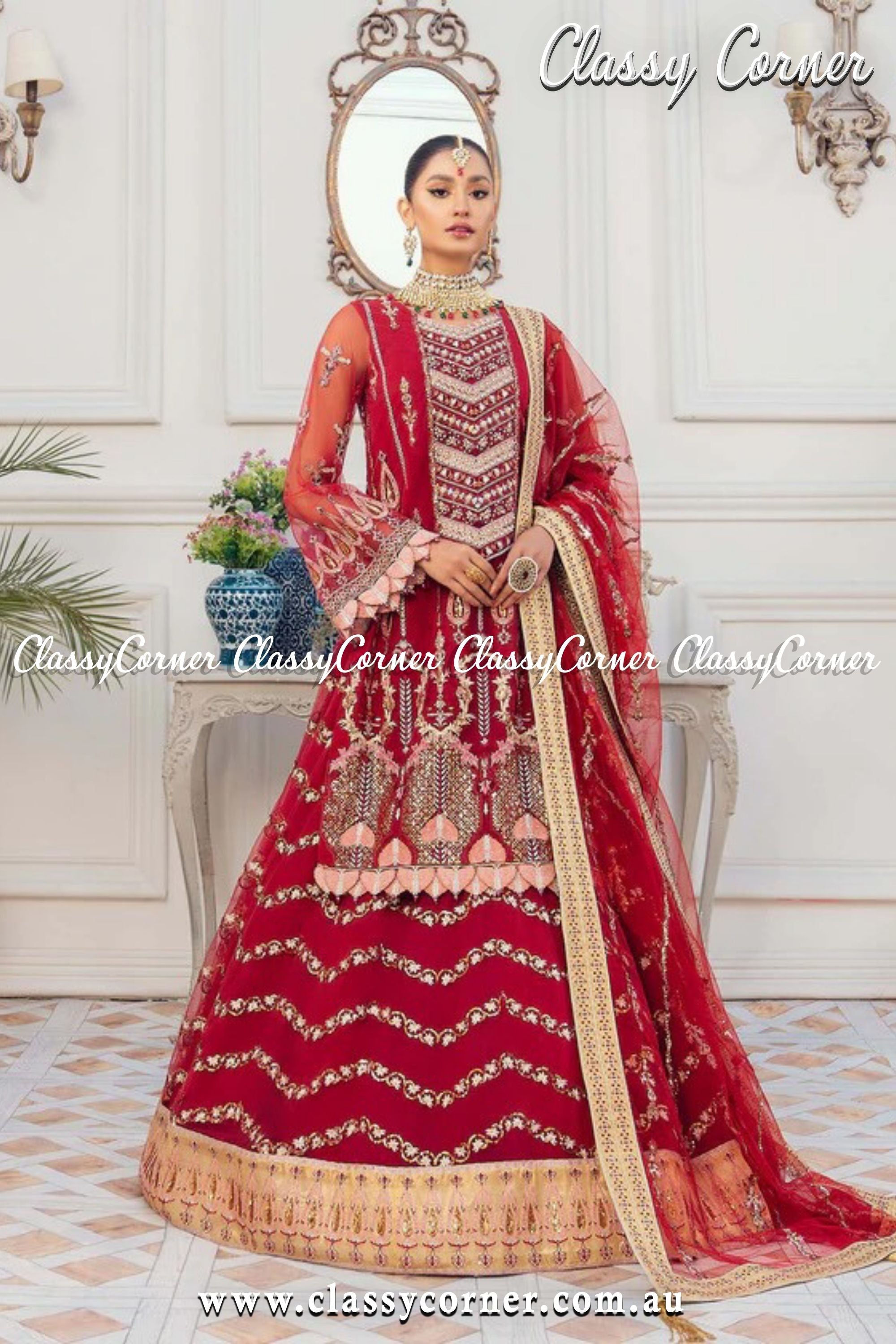 Pakistani Red Wedding Dress - Classy Corner