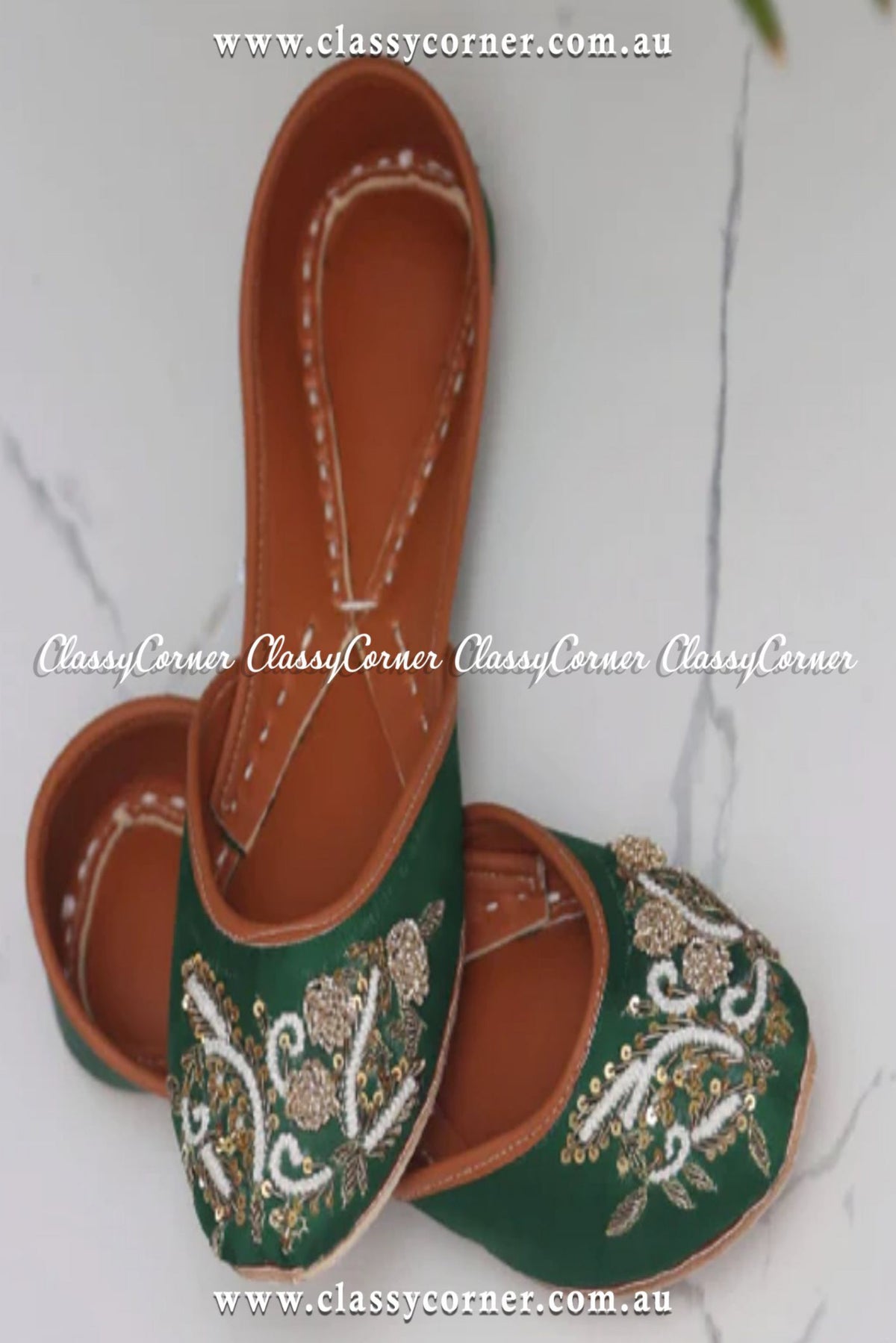 Dark Green Embroidered Khussa - Classy Corner