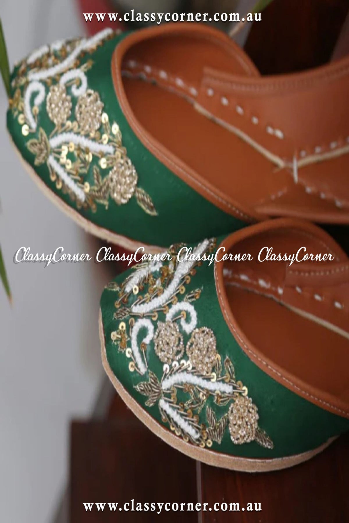 Dark Green Embroidered Khussa - Classy Corner