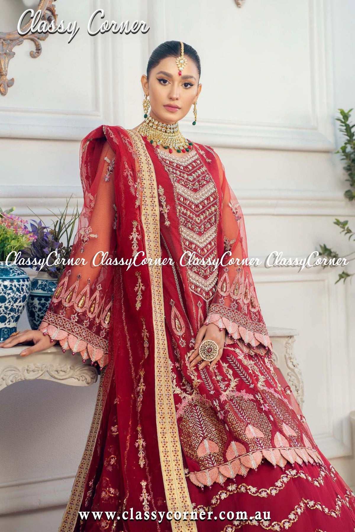 Pakistani Red Wedding Dress - Classy Corner