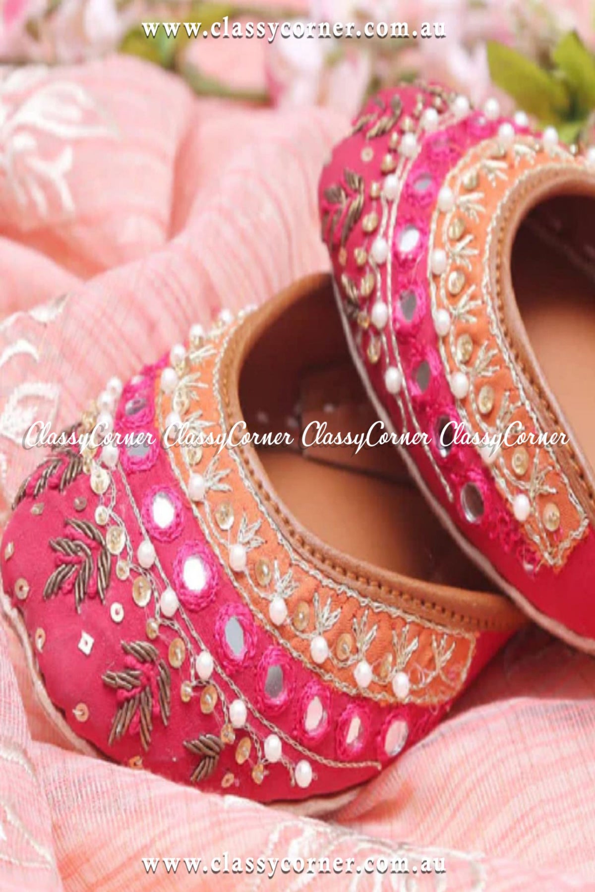 Pink Embroidered Khussa - Classy Corner