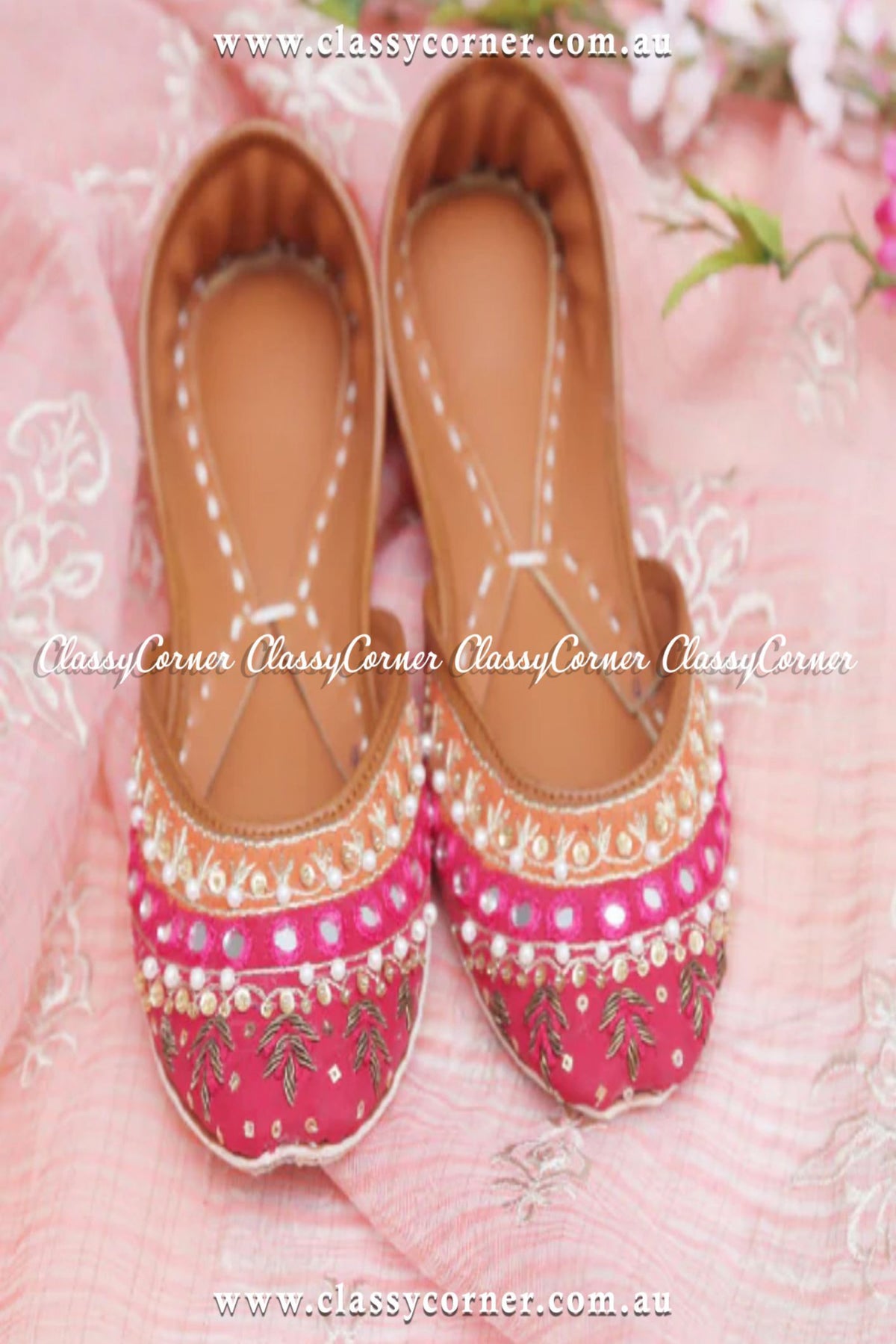 Pink Embroidered Khussa - Classy Corner