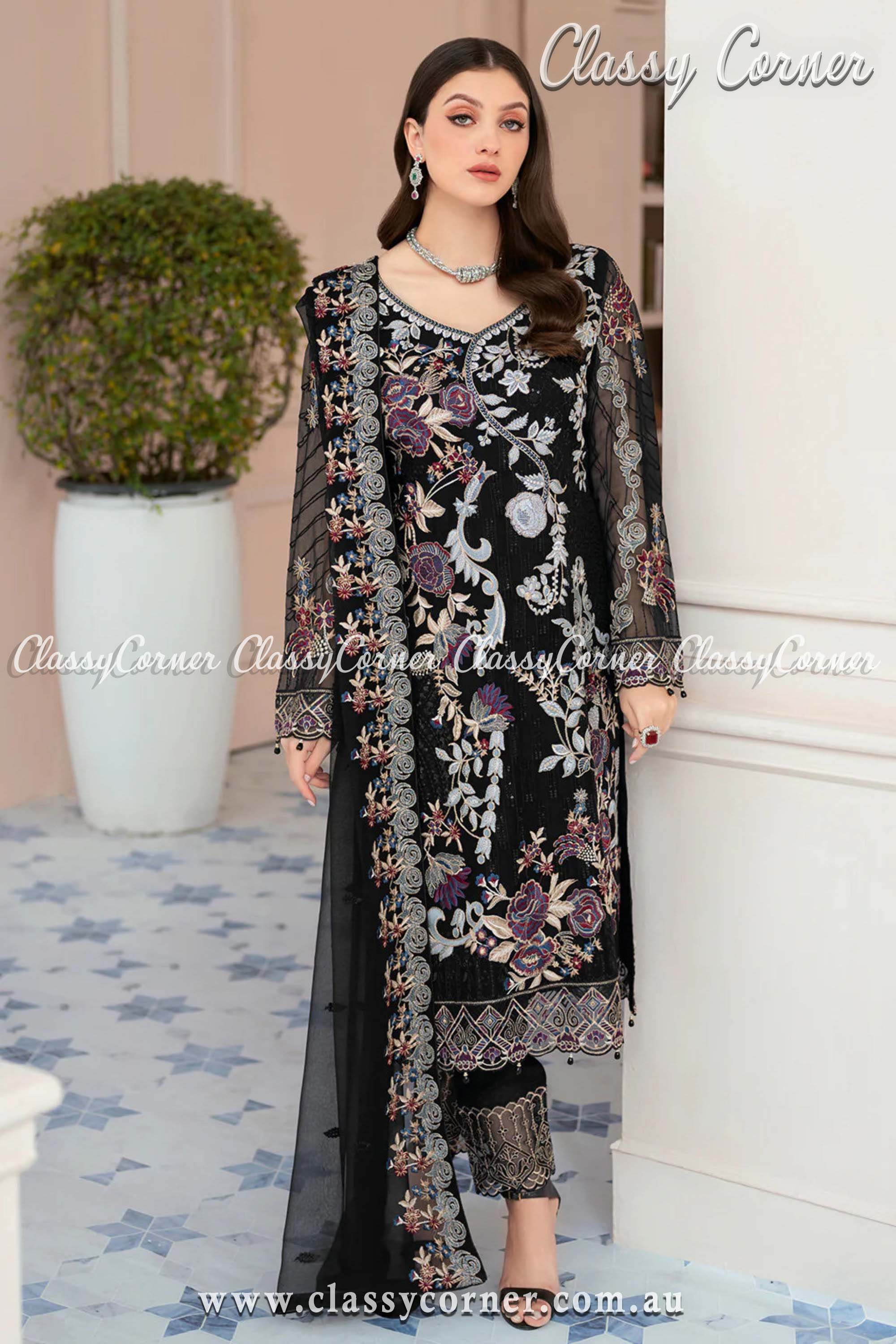 Exclusive Black Floral Embroidered Dress - Classy Corner