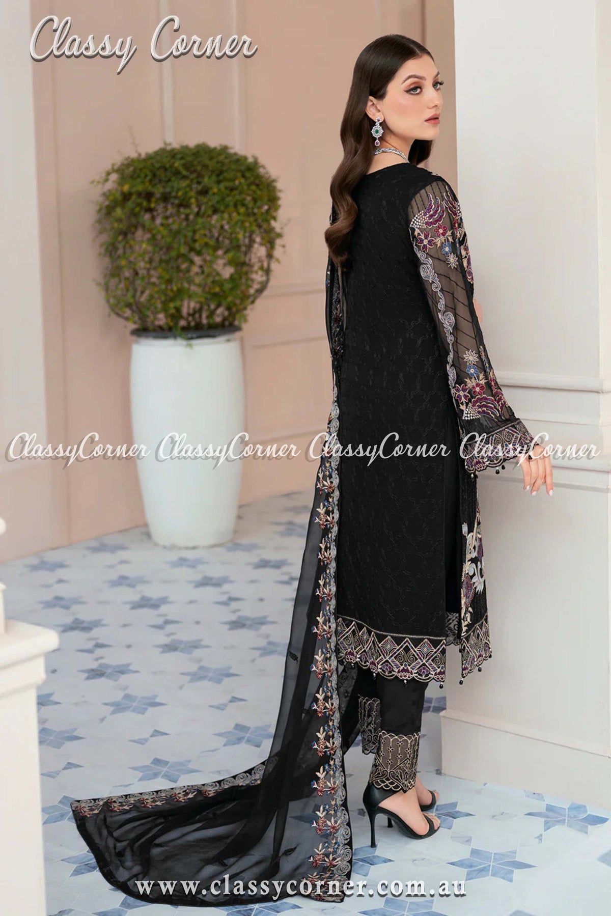 Exclusive Black Floral Embroidered Dress - Classy Corner