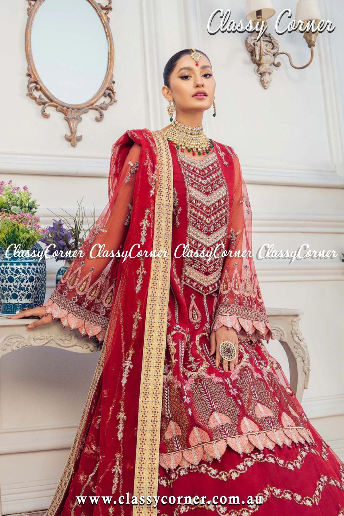 Pakistani Red Wedding Dress - Classy Corner