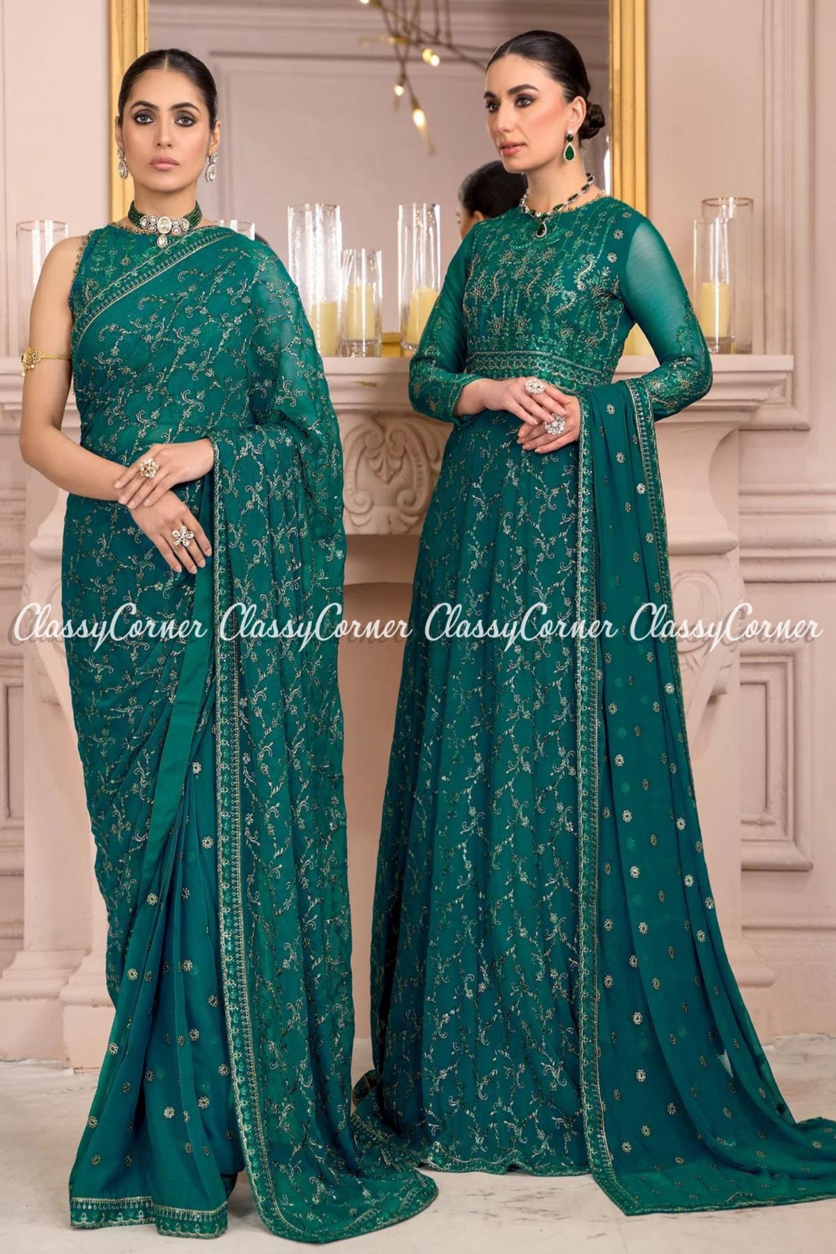 Zinc Chiffon Embroidered Pakistani Gown Saree