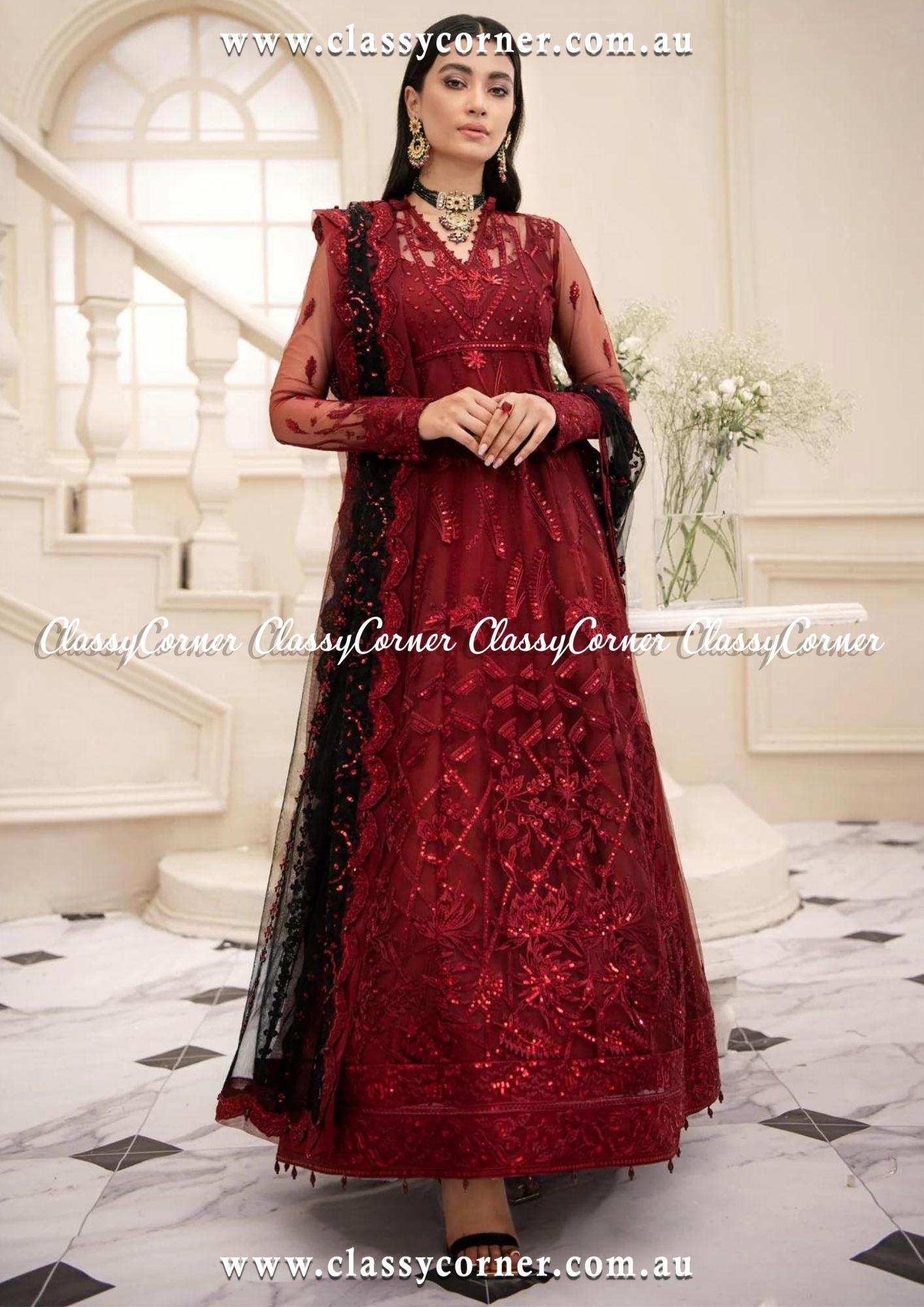 Maroon hotsell net dress