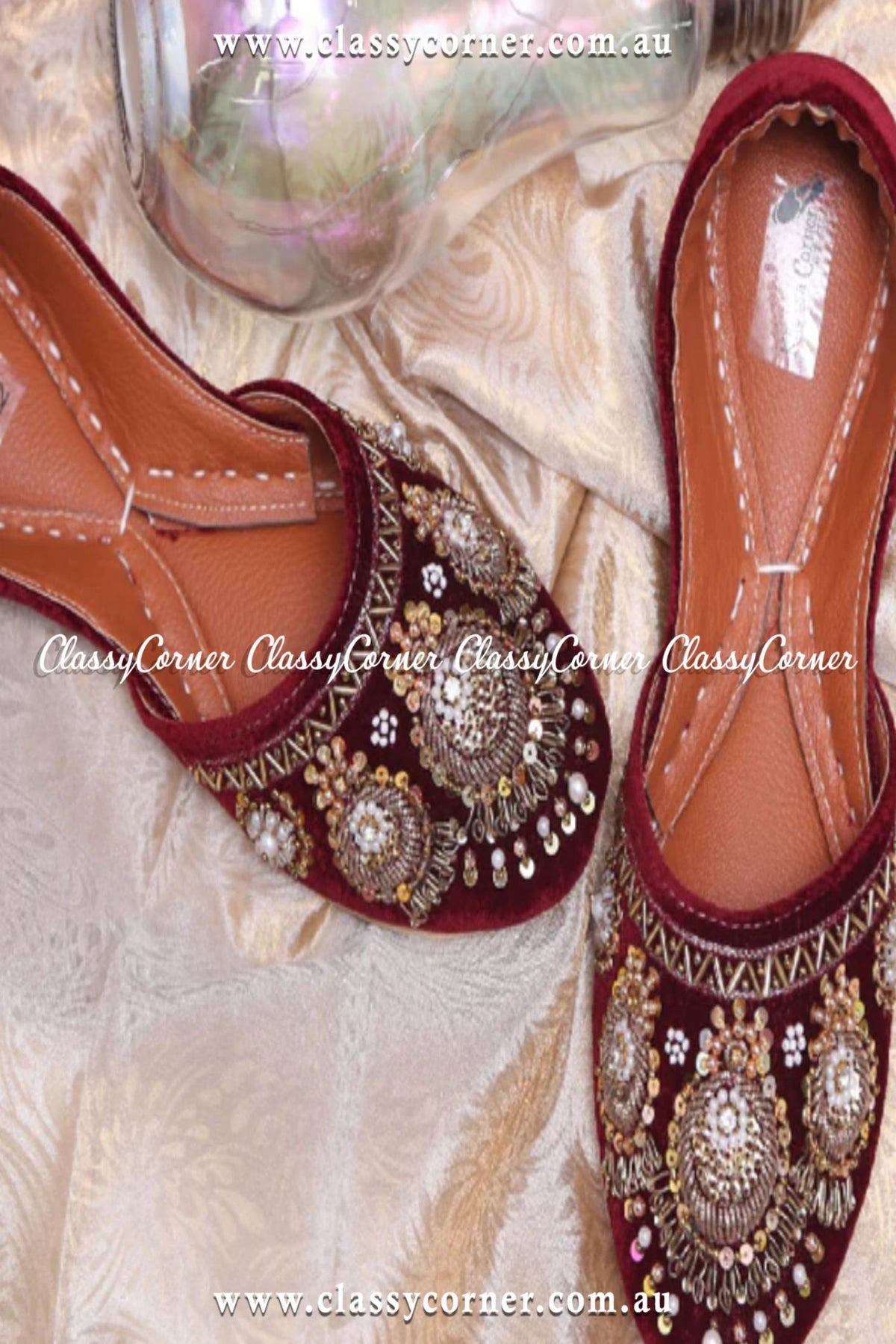 Maroon Velvet Khussa - Classy Corner