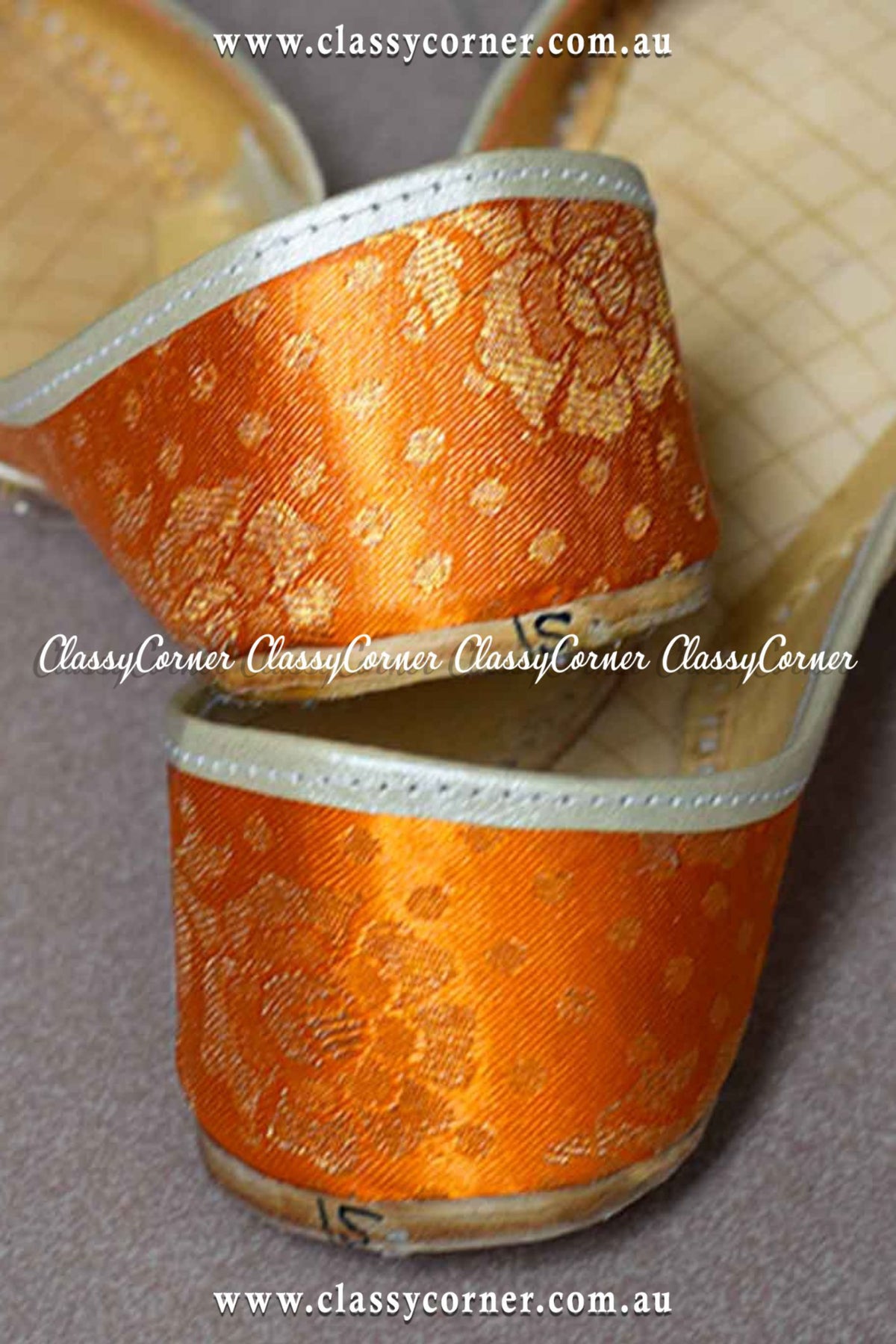 Orange Printed Silk Khussa - Classy Corner