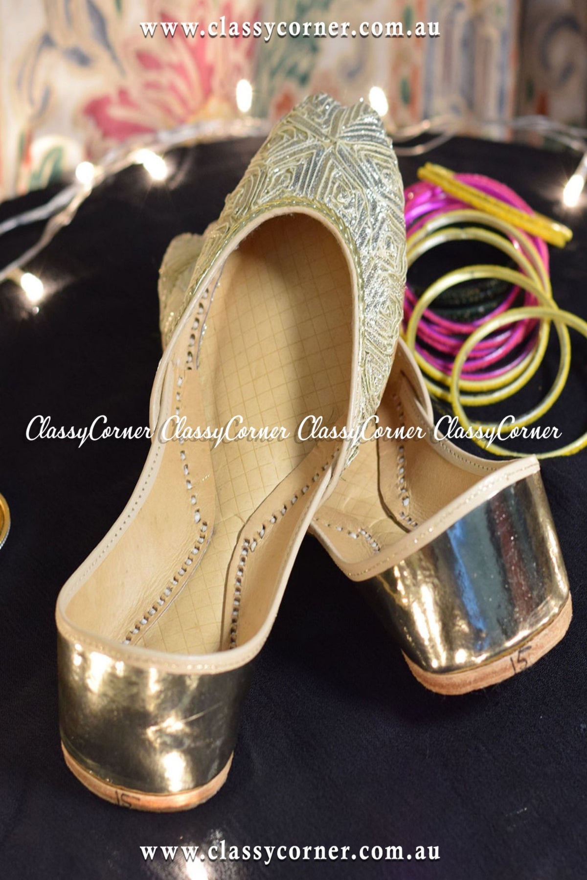 Light Golden Sequin Khussa - Classy Corner