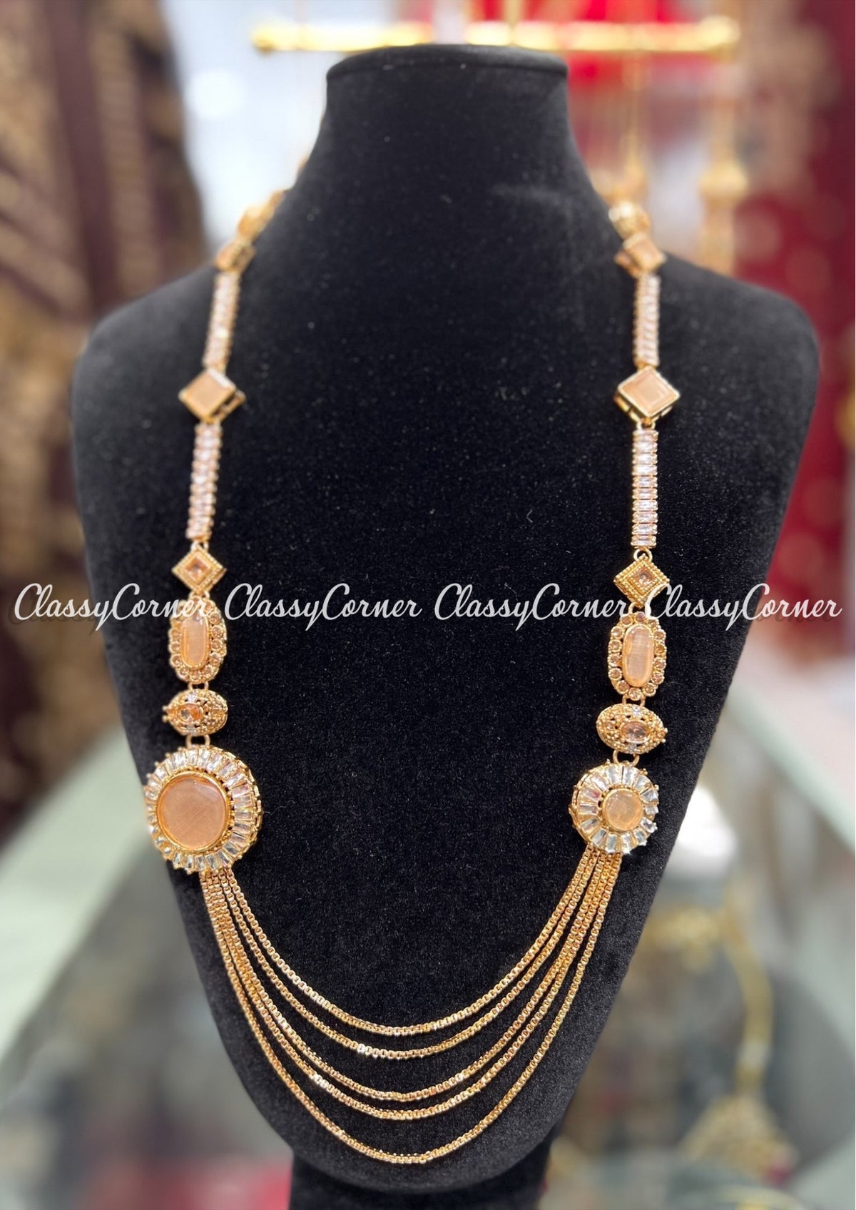 Peach Golden Chain Style Long Mala