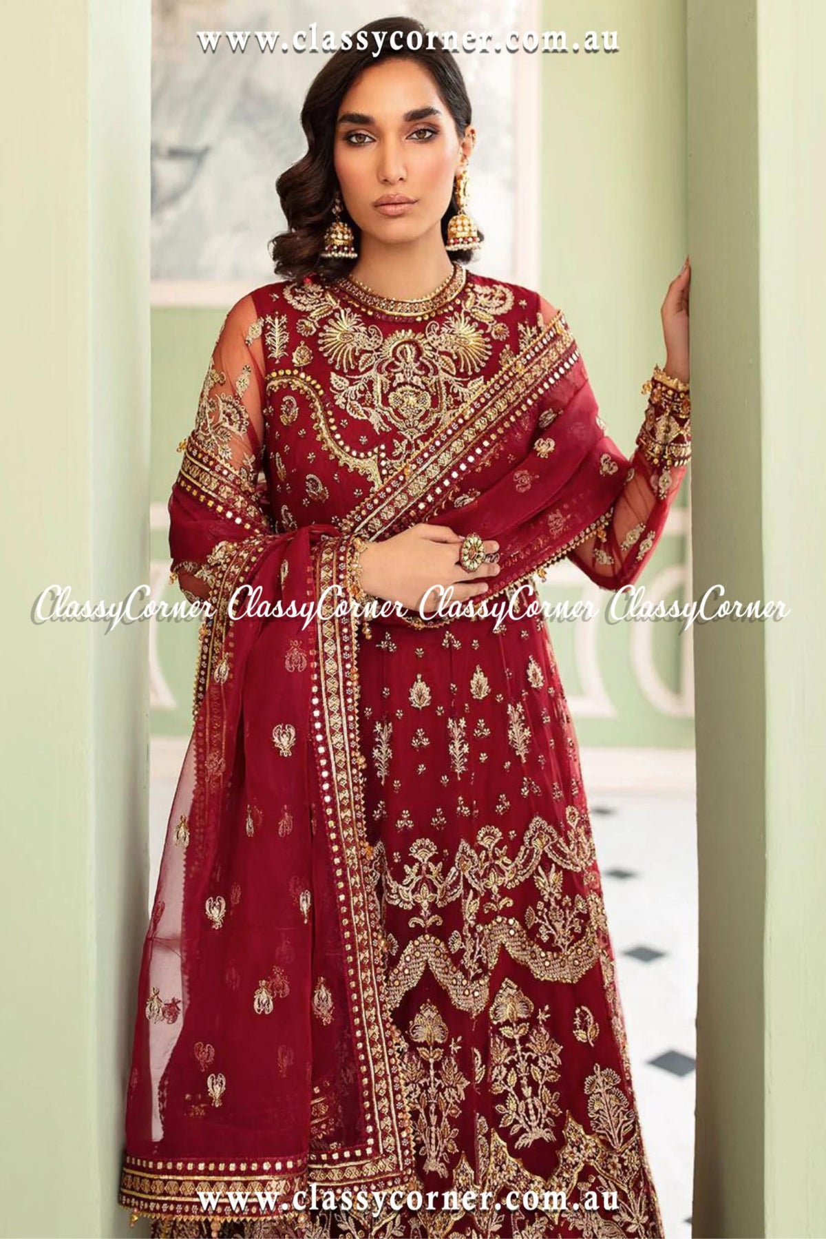 Maroon Embroidered Lehenga Party Outfit - Classy Corner