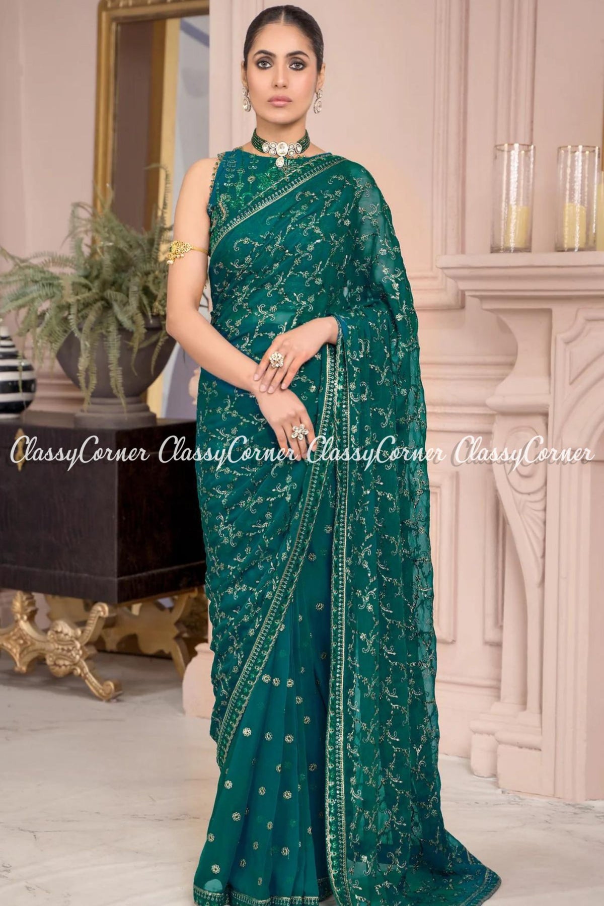 Zinc Chiffon Embroidered Pakistani Gown Saree