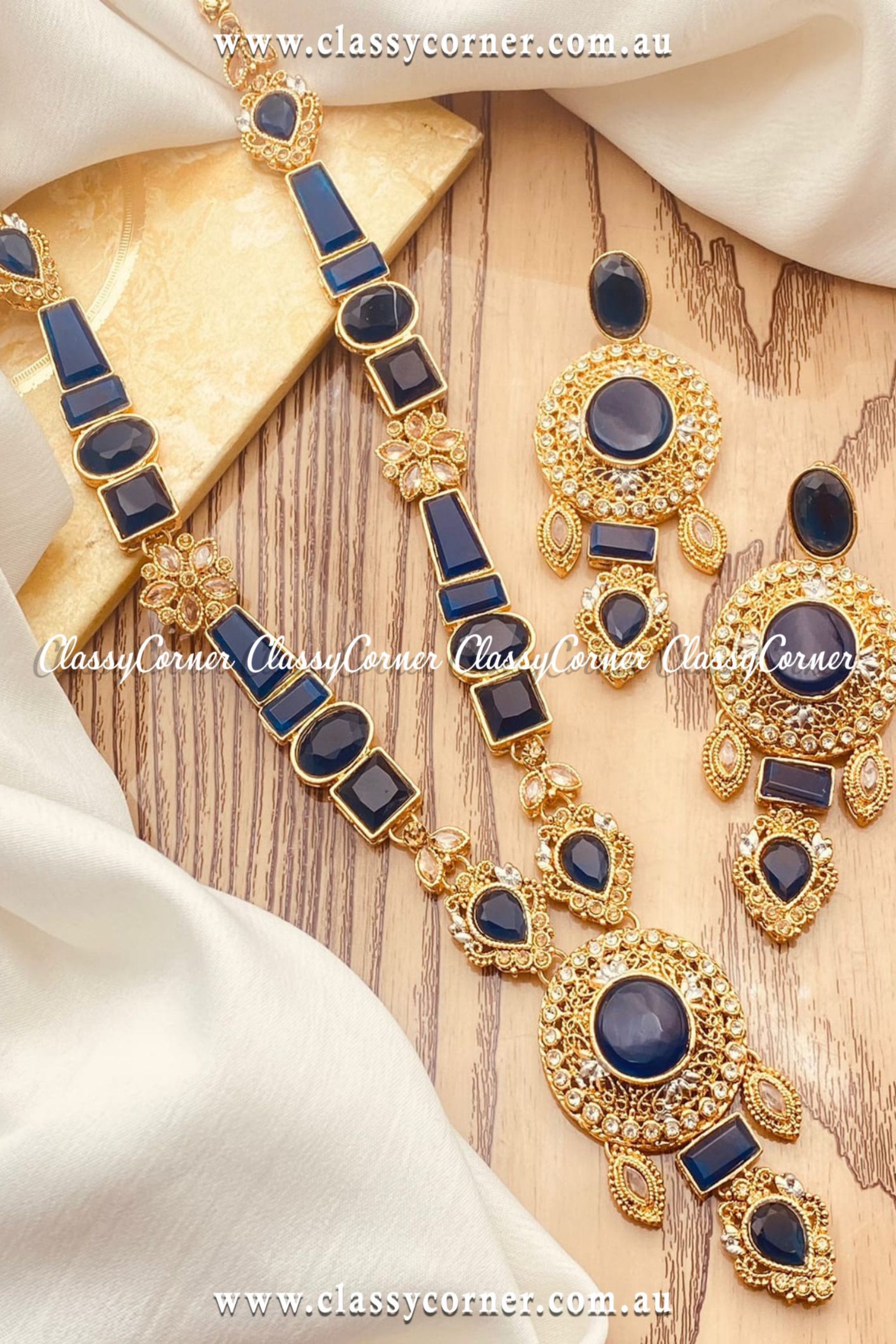 Blue stone necklace deals set