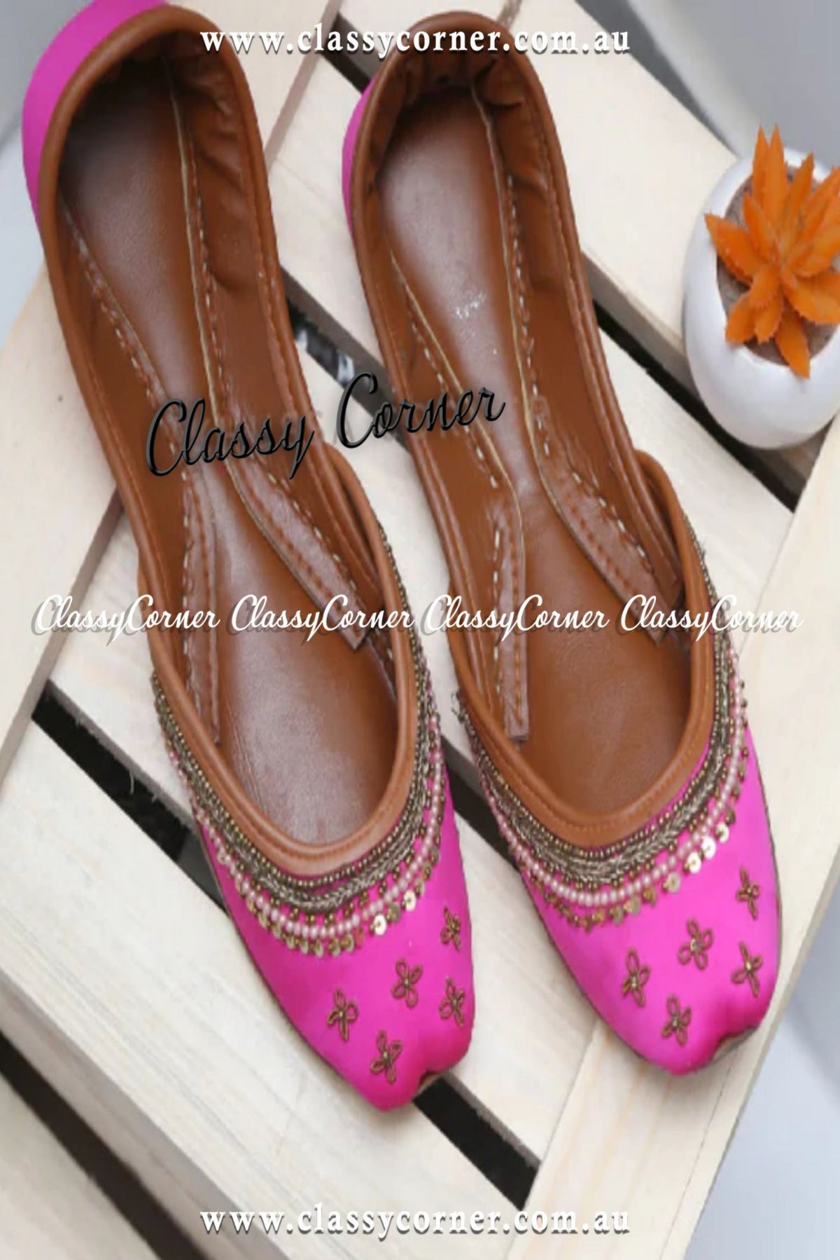 Pink Leather Khussa - Classy Corner