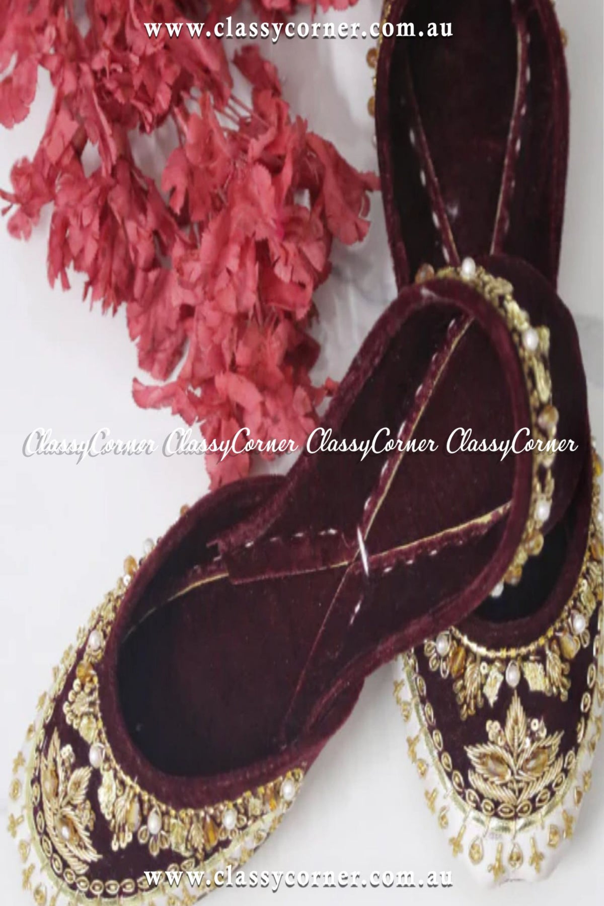 Deep Maroon Velvet Khussa - Classy Corner