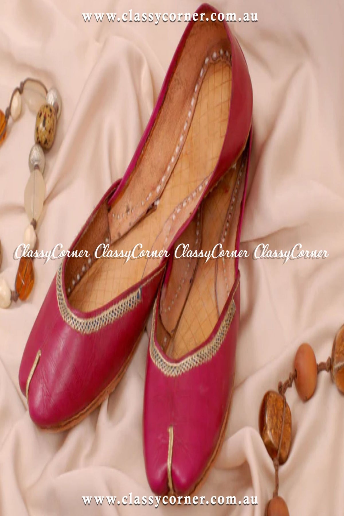 Casual Rose Pink Leather Khussa - Classy Corner