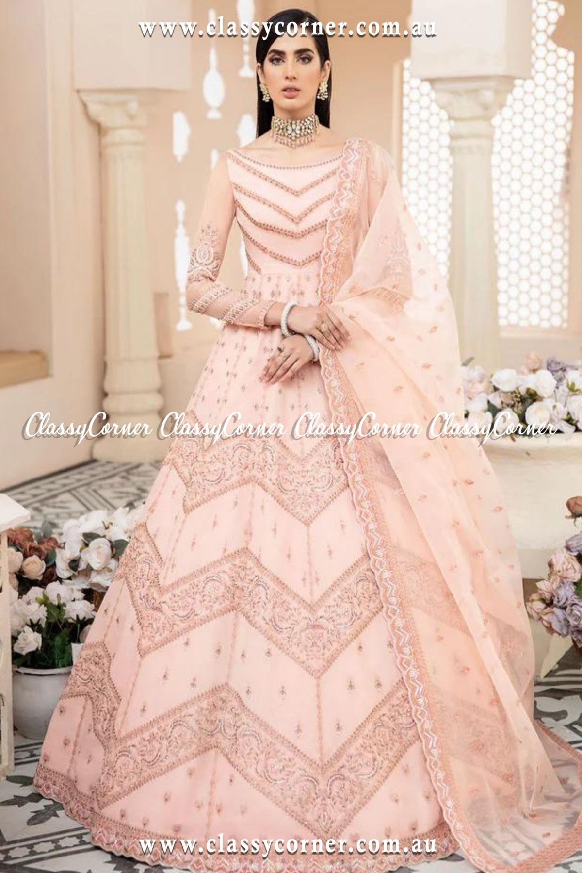 Regal Pink Organza Gown Outfit - Classy Corner